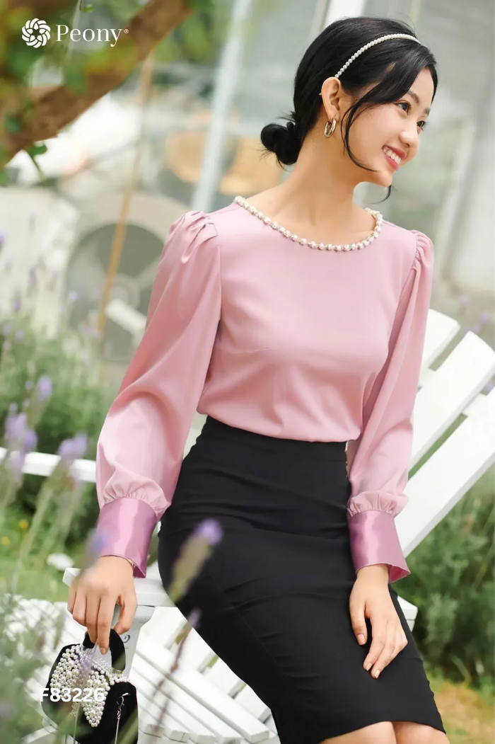 Áo PEONY lụa hồng đính ngọc