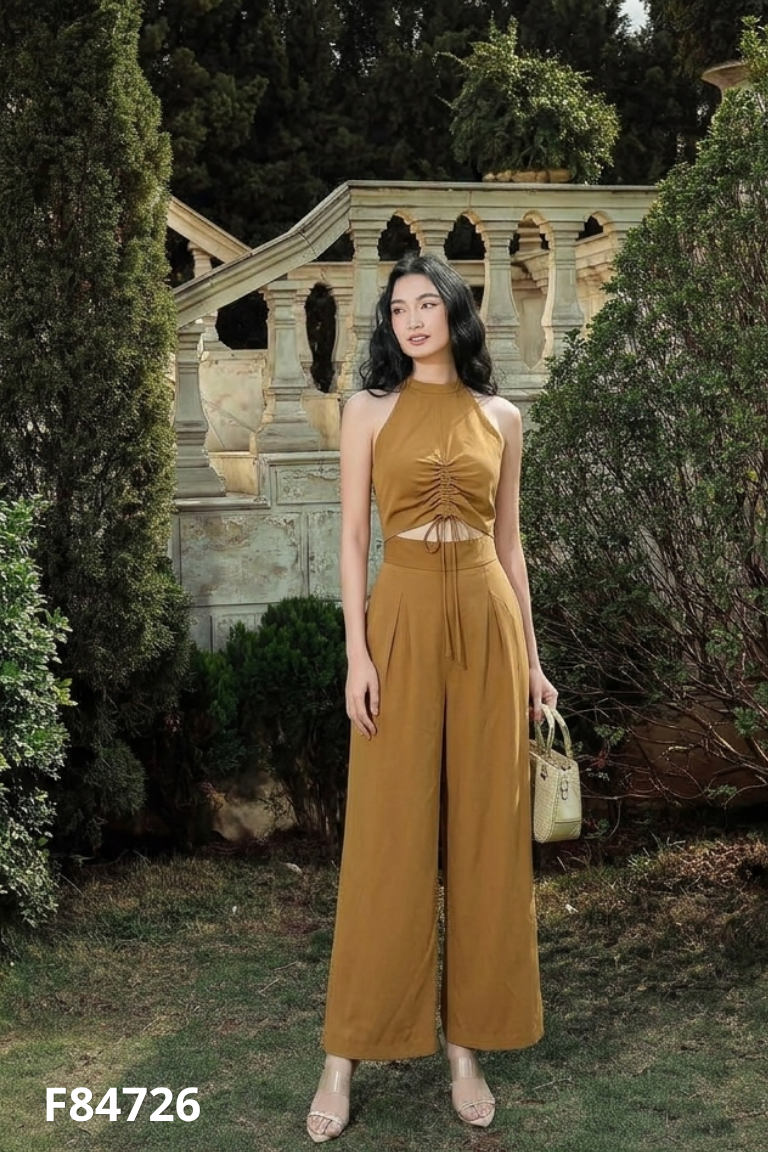 Jumpsuits UP TO SECONDS nâu cổ yếm