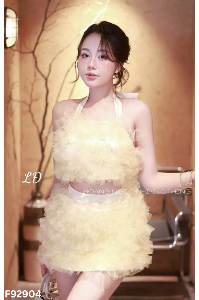 Set Áo be phối lưới bèo + chân váy