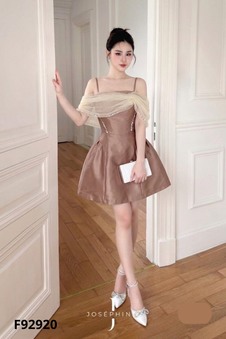 Váy DVC nâu phối lưới