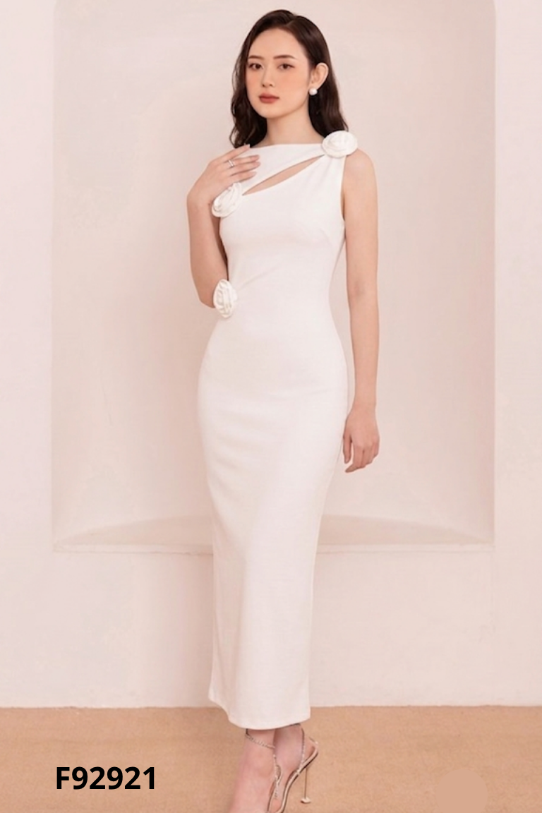 Váy HBB DESIGN body trắng sát nách