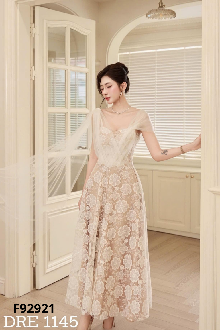 NEWTAG HOÀI TUẤN váy be ren phối lưới voan