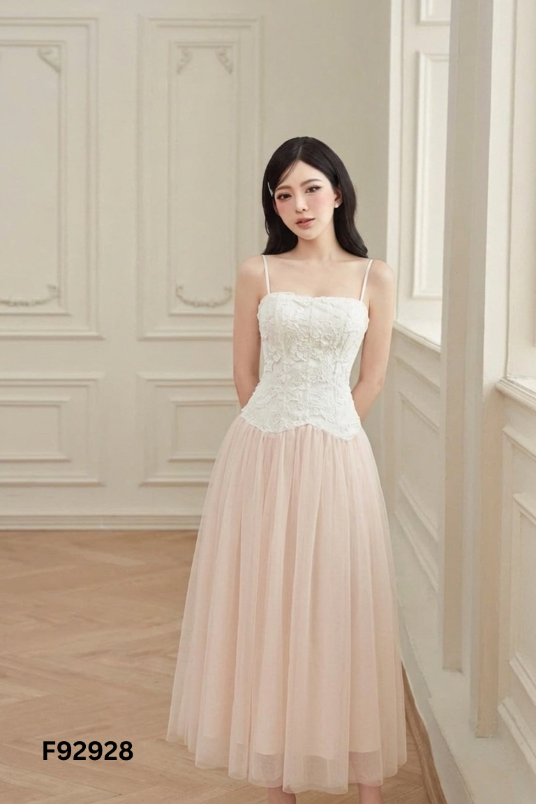 Váy hai dây ren be phối lưới