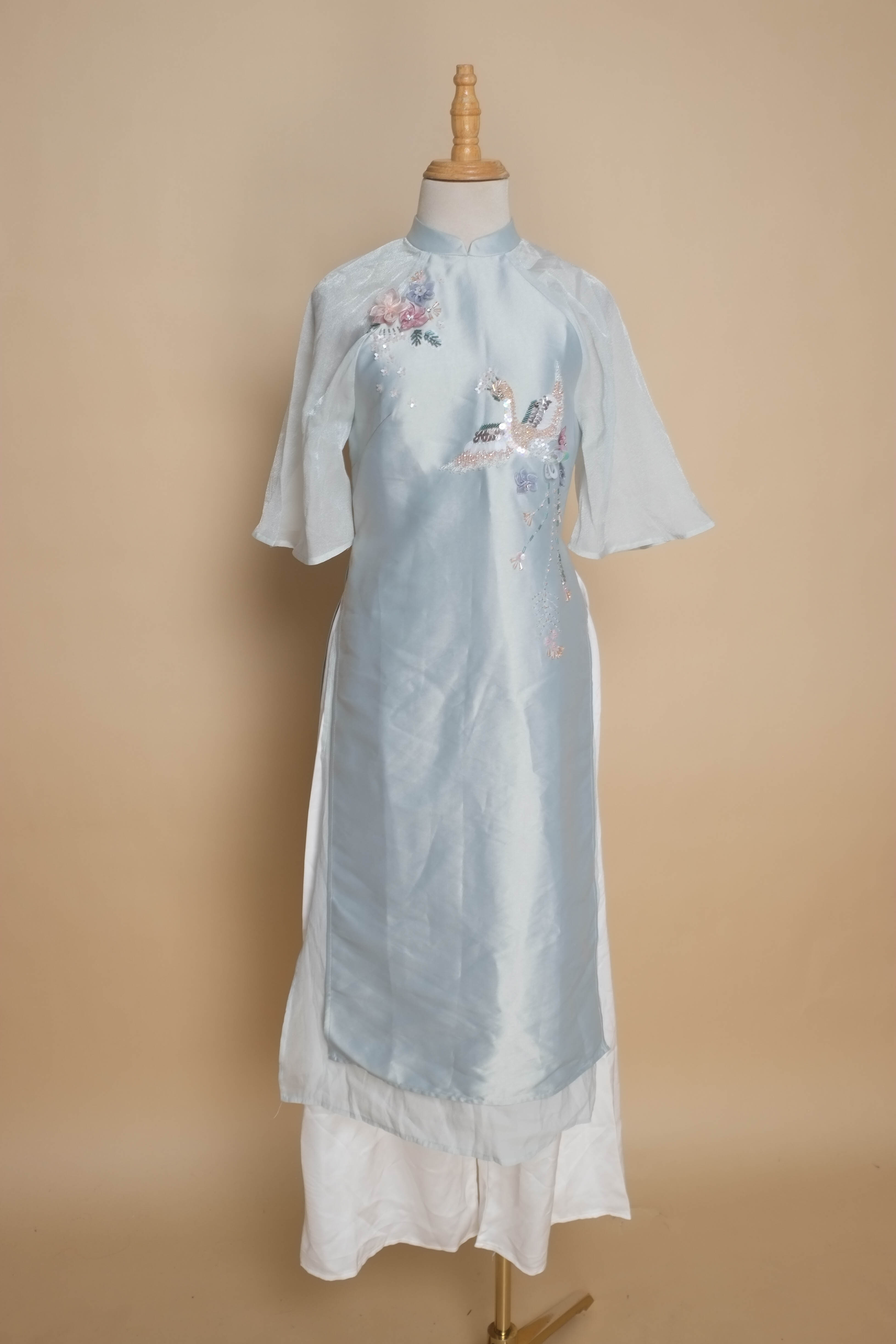 SET áo dài CAMILLE xanh đính hoa+ quần