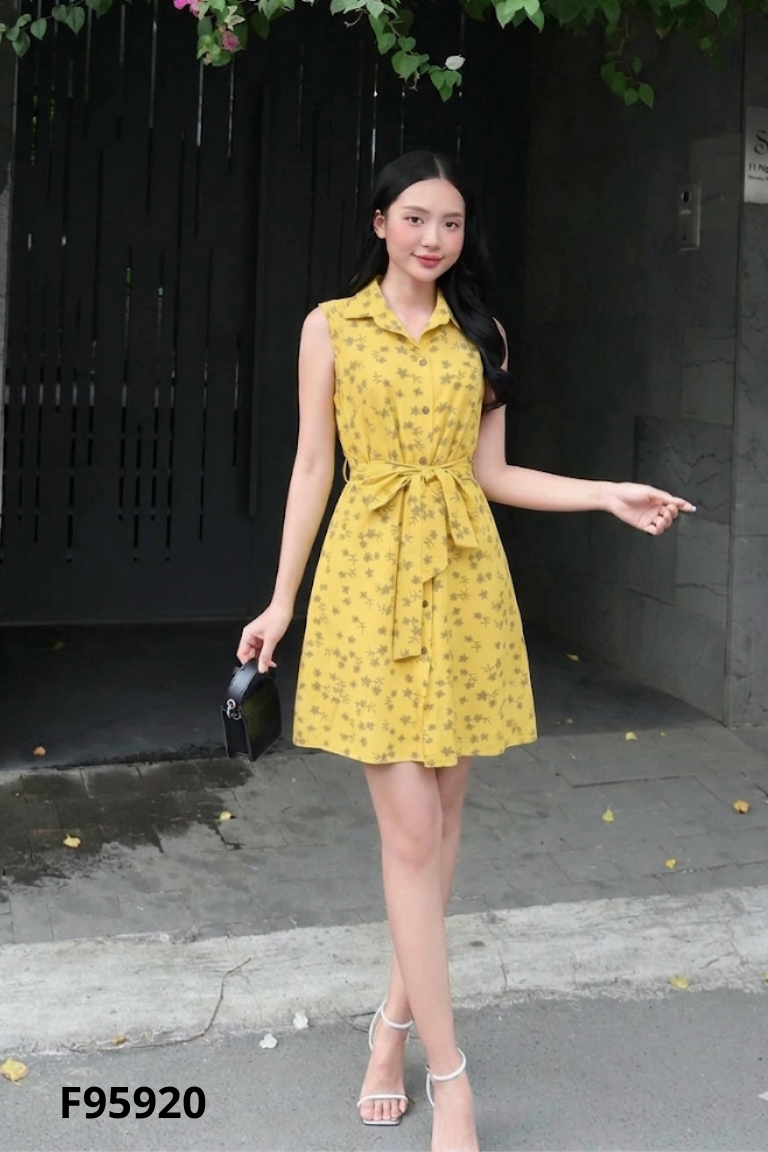 Váy HER 25 vàng sát nách cổ bẻ