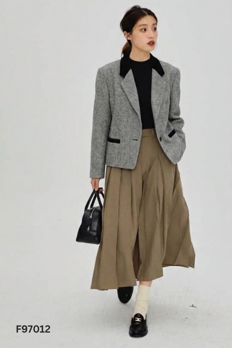 Áo khoác blazers dạ đen trắng ngắn