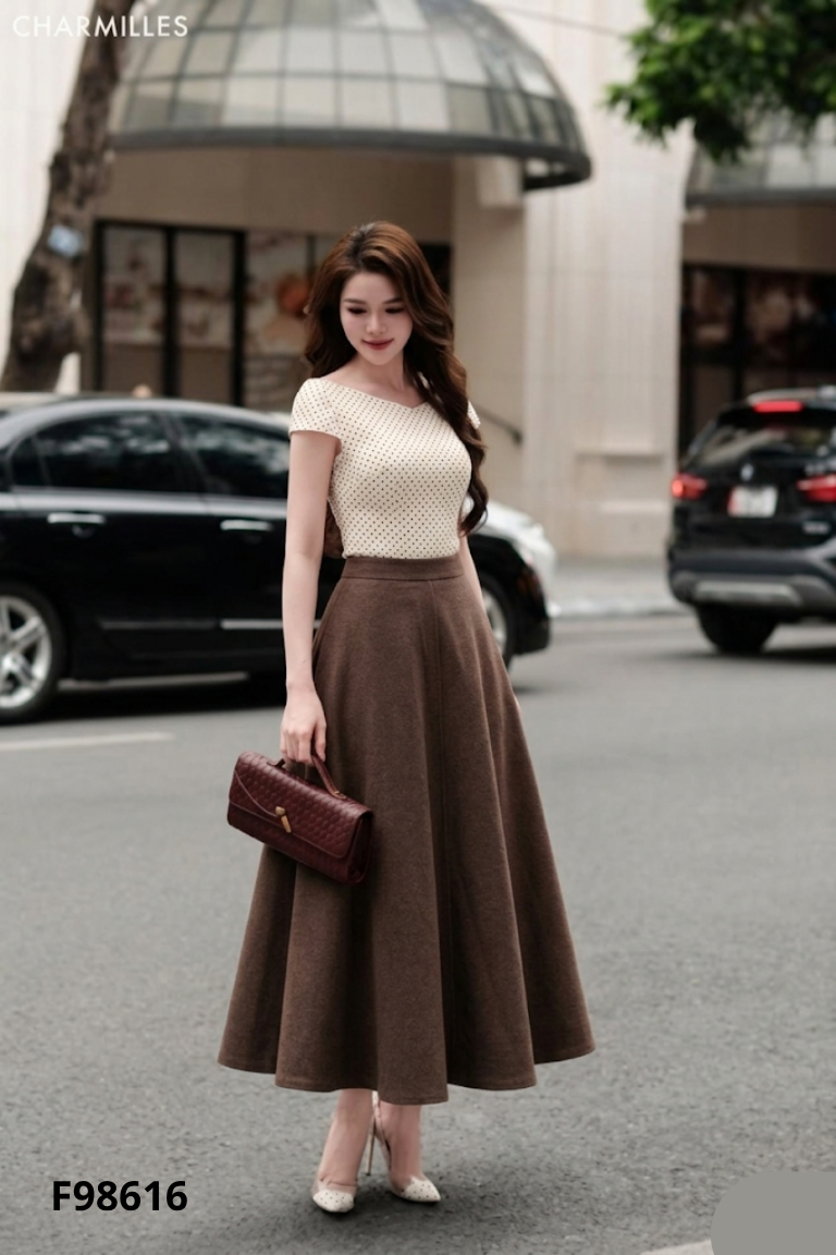 Chân váy dạ nỉ nâu