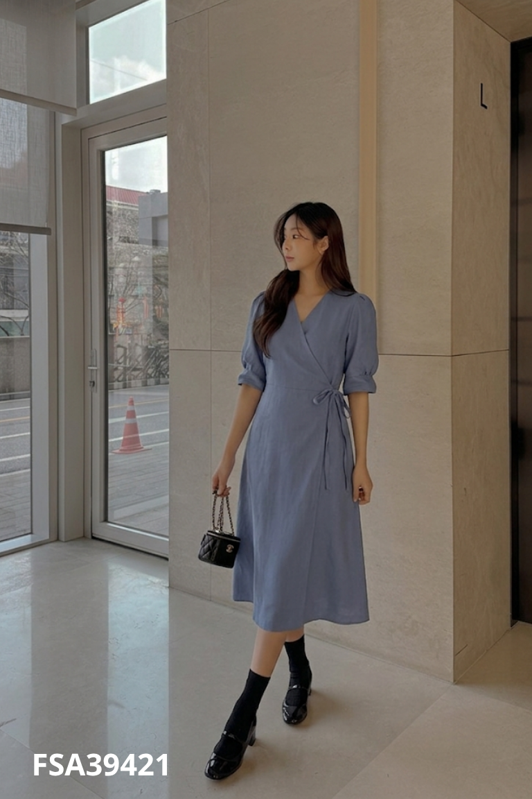 váy LAUREN xanh thắt eo