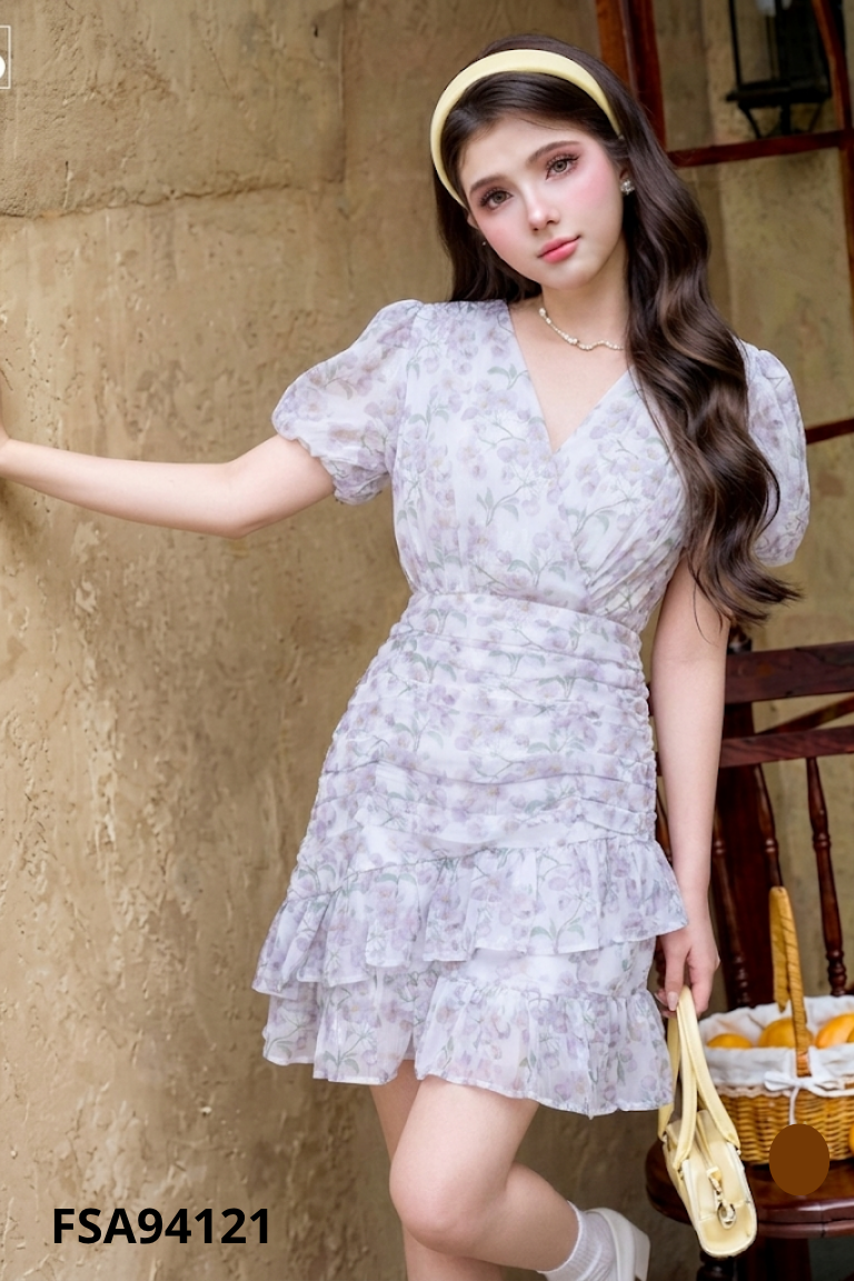 Váy voan tím họa tiết