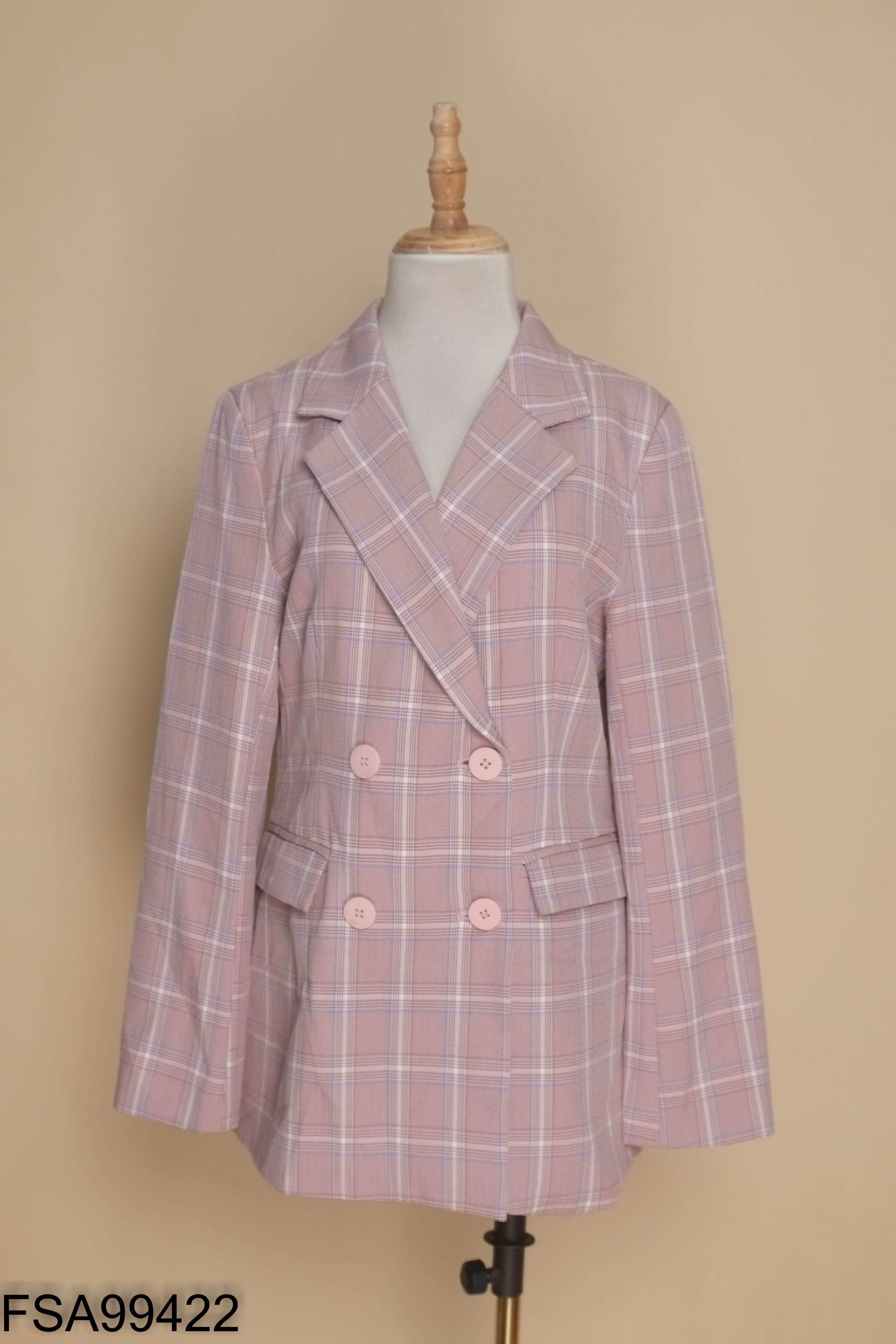 Áo blazers hồng kẻ caro