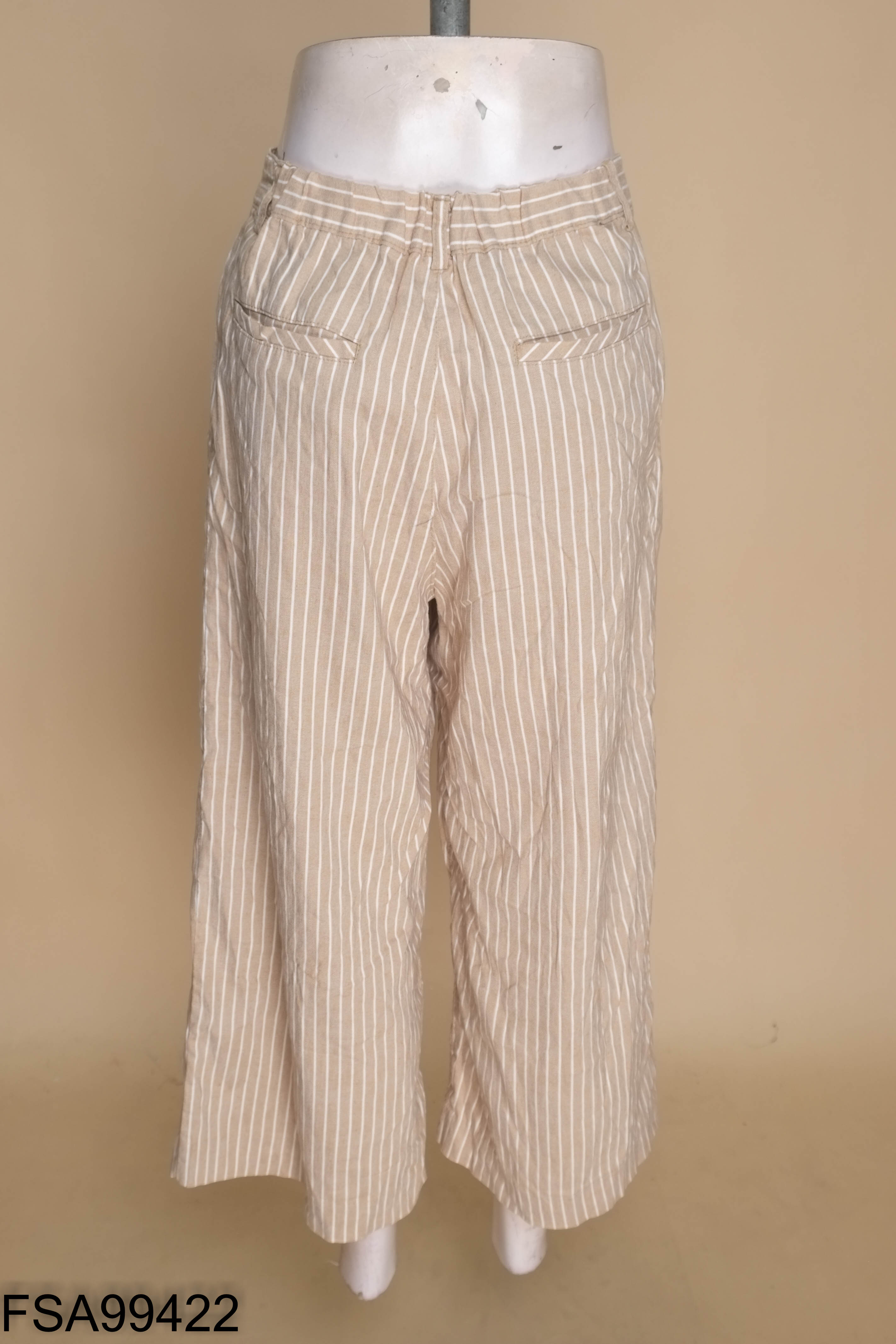 Quần linen nâu sọc be