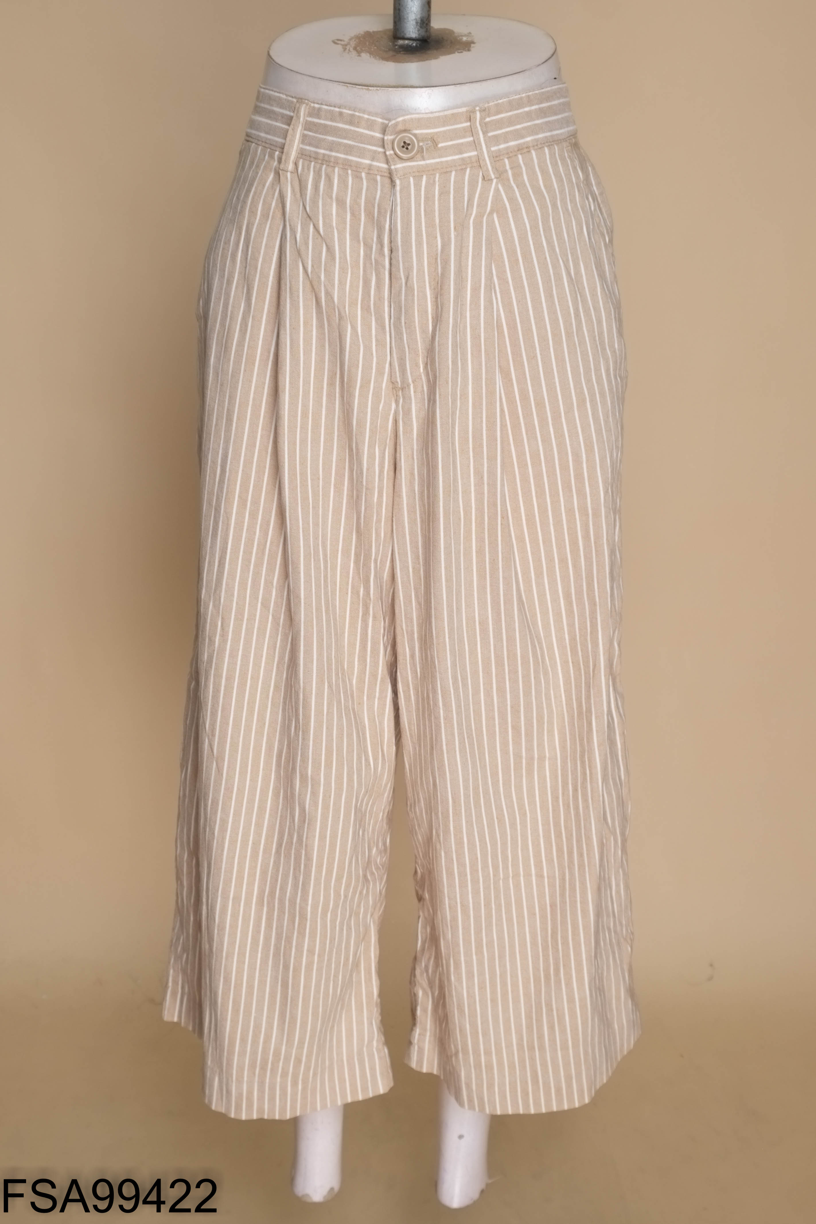 Quần linen nâu sọc be