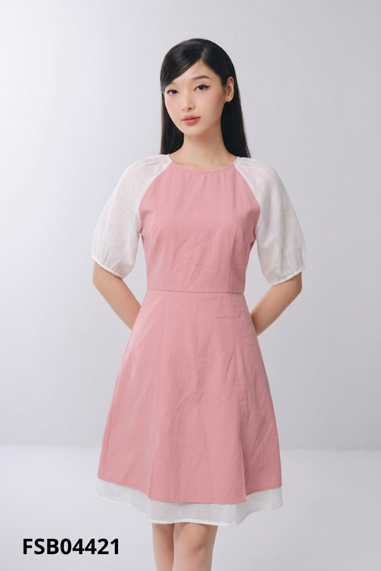 Váy GERME YOUTH hồng mix voan trắng