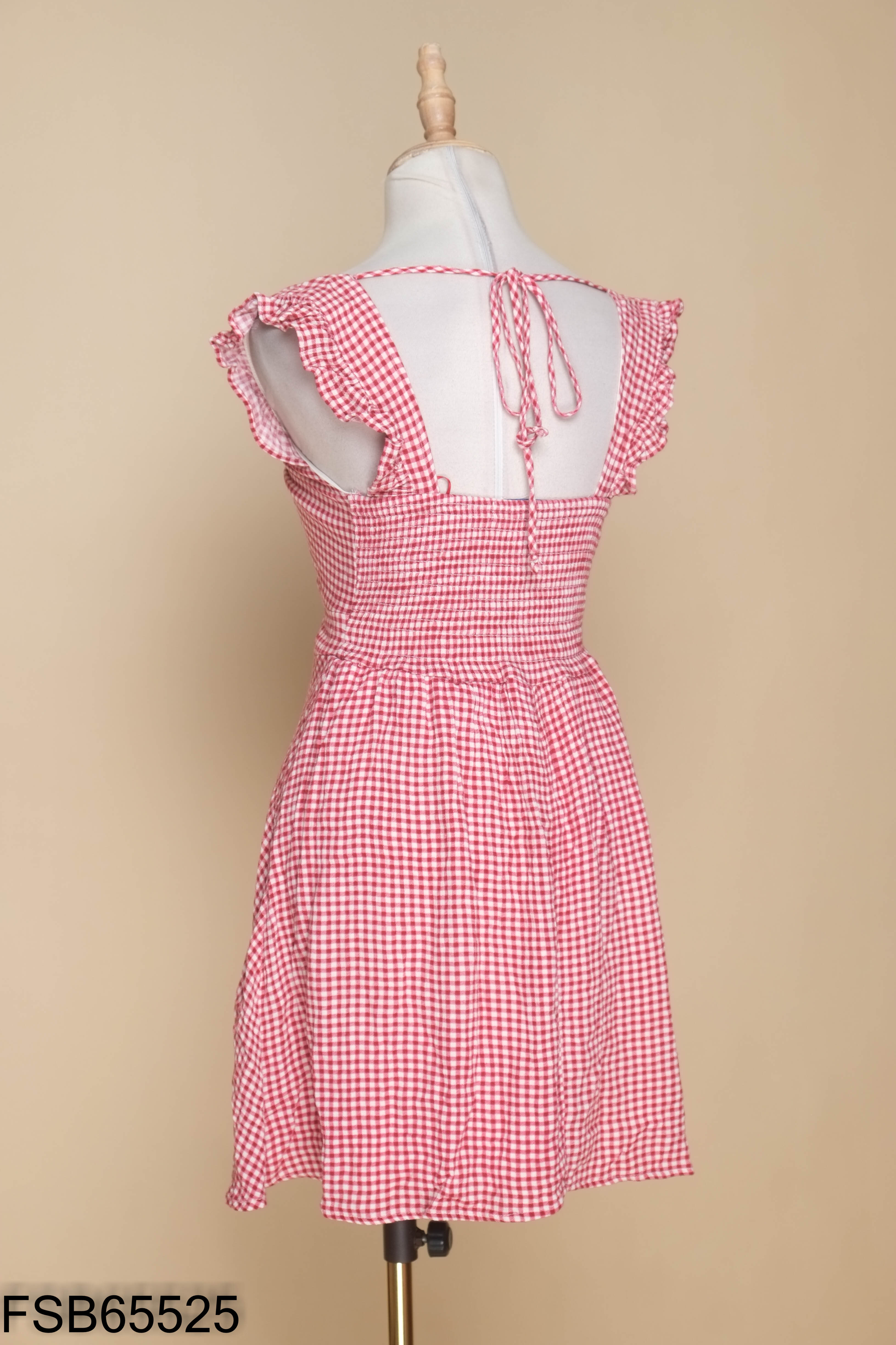Váy linen đỏ kẻ caro