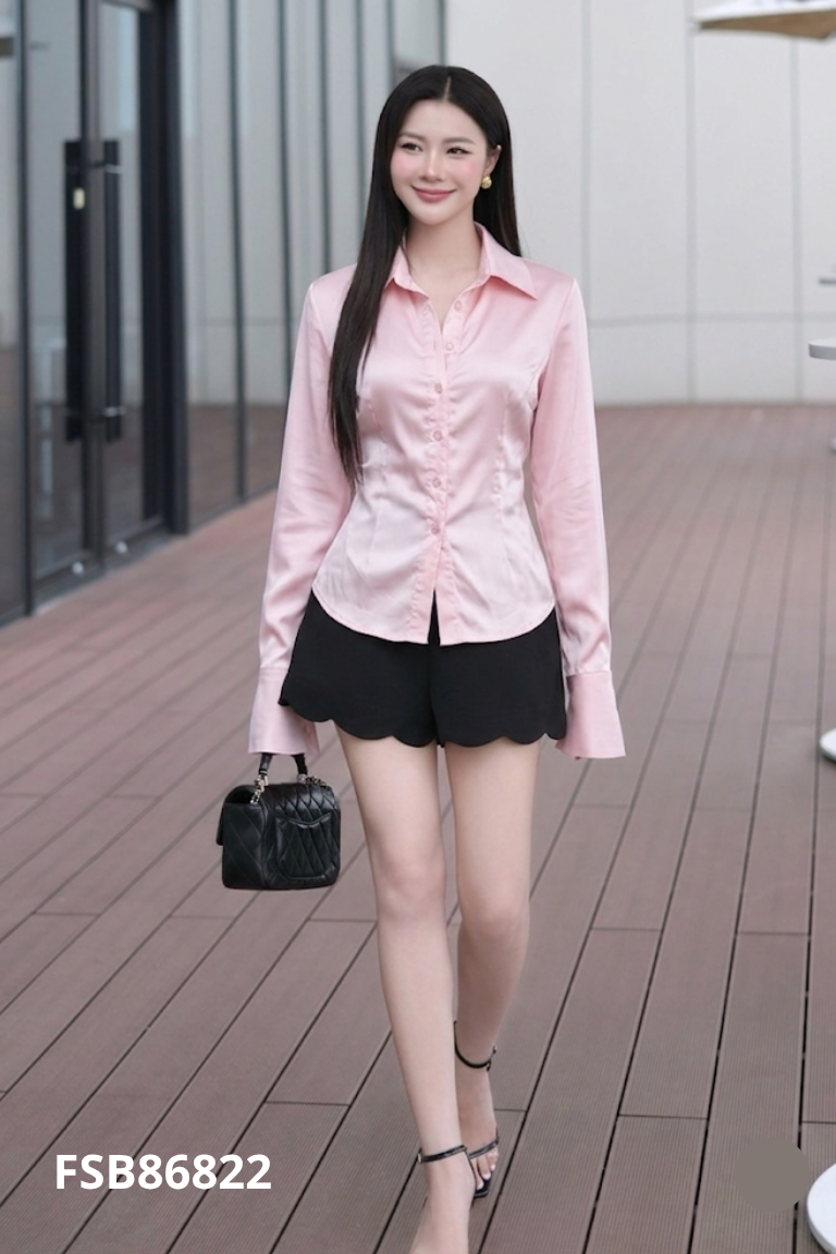 Áo sơ mi lụa hồng