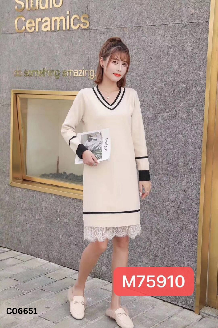 Váy len be viền đen