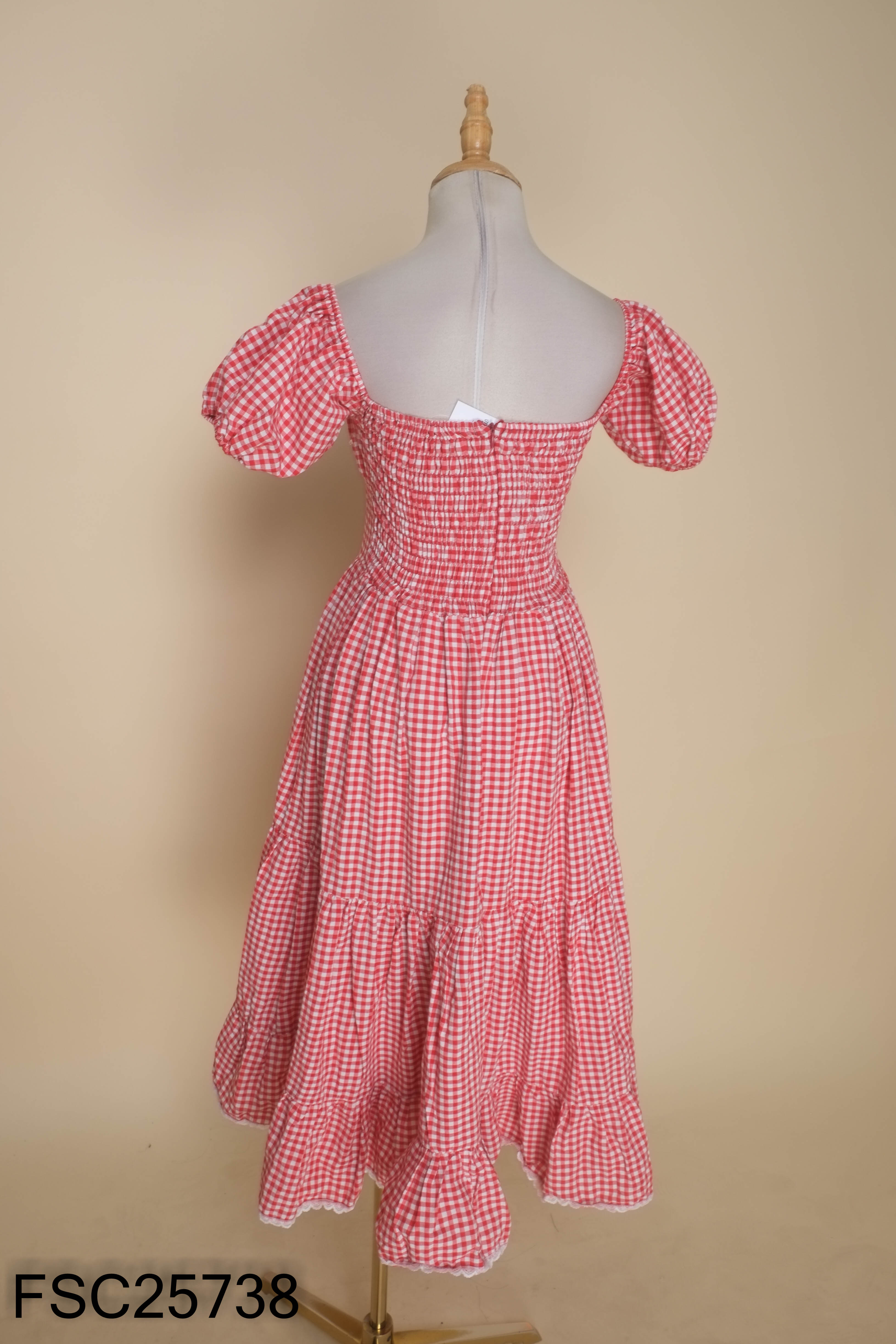 Váy babydoll đỏ trắng caro DAMI.BYQ họa tiết nơ
