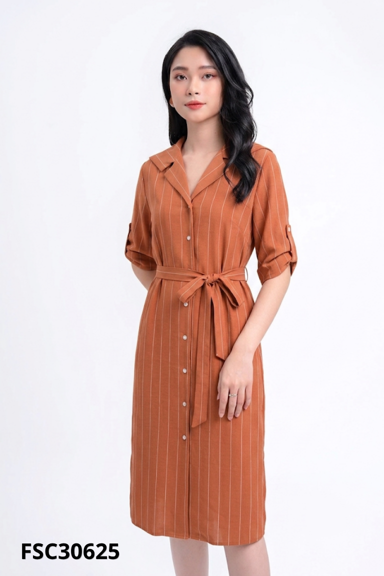 Váy cam kẻ FANSILANEN tay lửng
