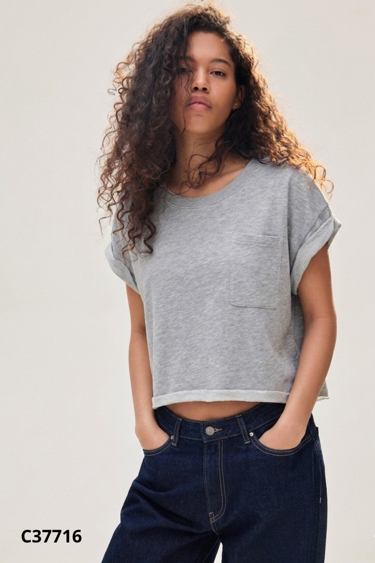 Áo BERSHKA xám vắn gấu