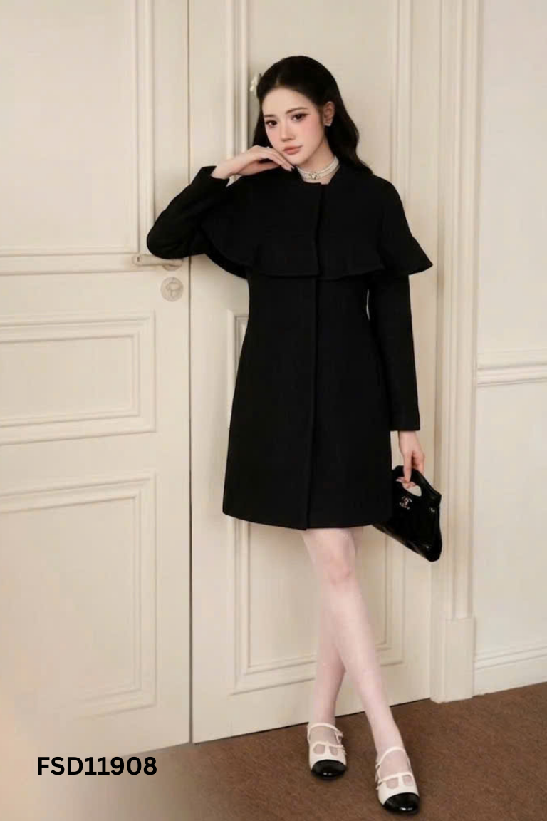 Áo khoác dạ đen dáng dài