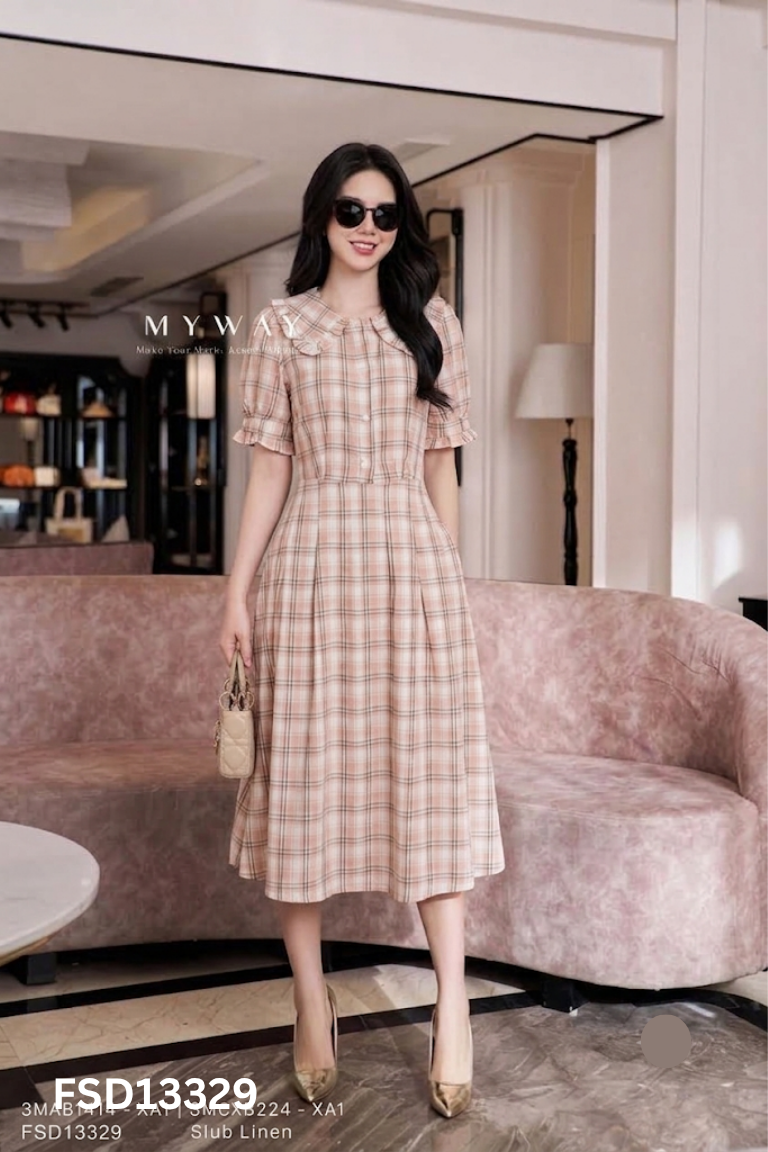 Váy MY ZUNG cam kẻ caro