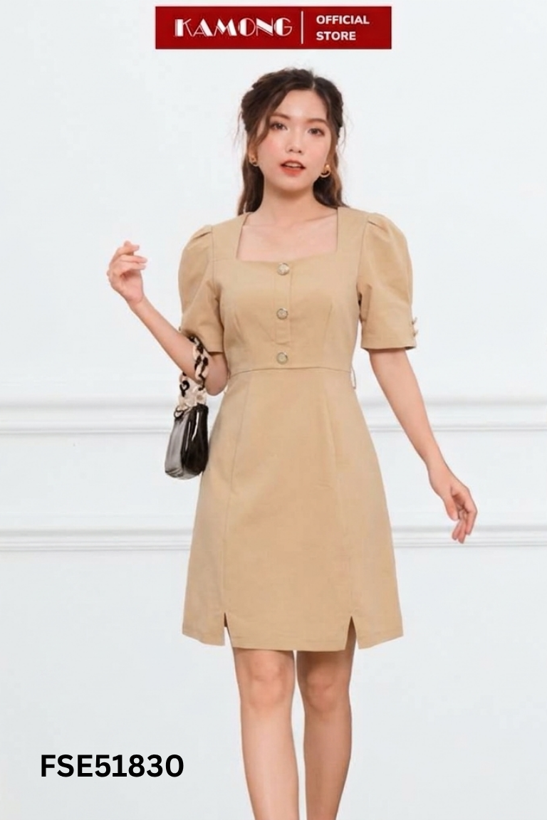 Váy H.H STUDIO nâu cổ vuông
