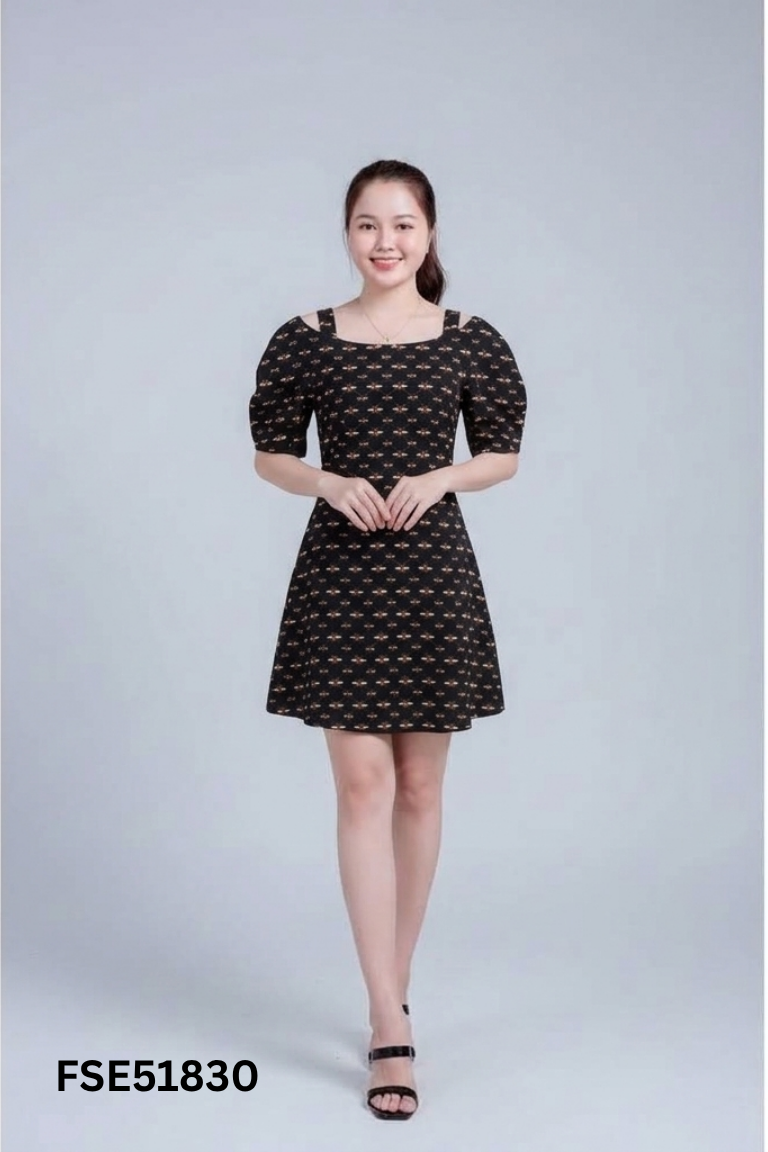 Váy ELISE đen họa tiết