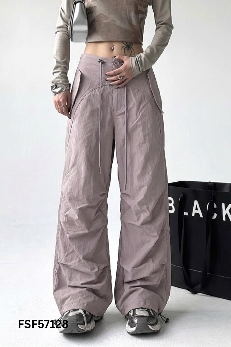 Quần dù xám bo gấu