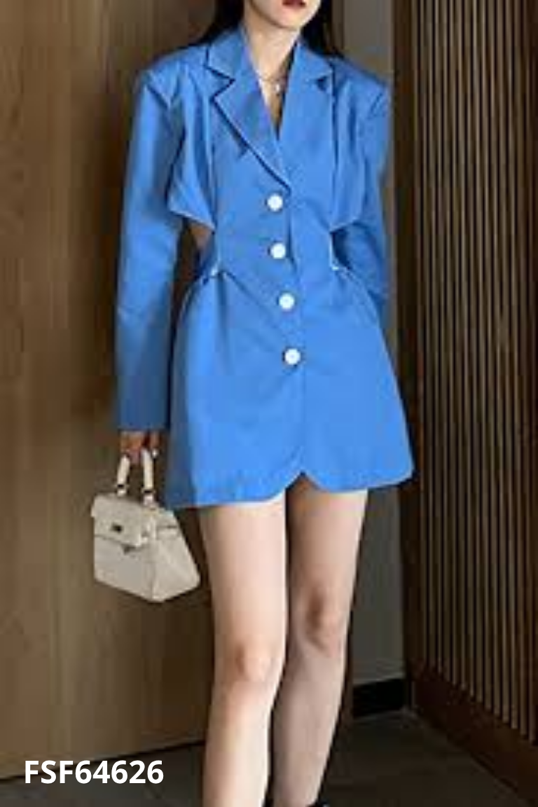 Váy xanh cổ vest cut eo