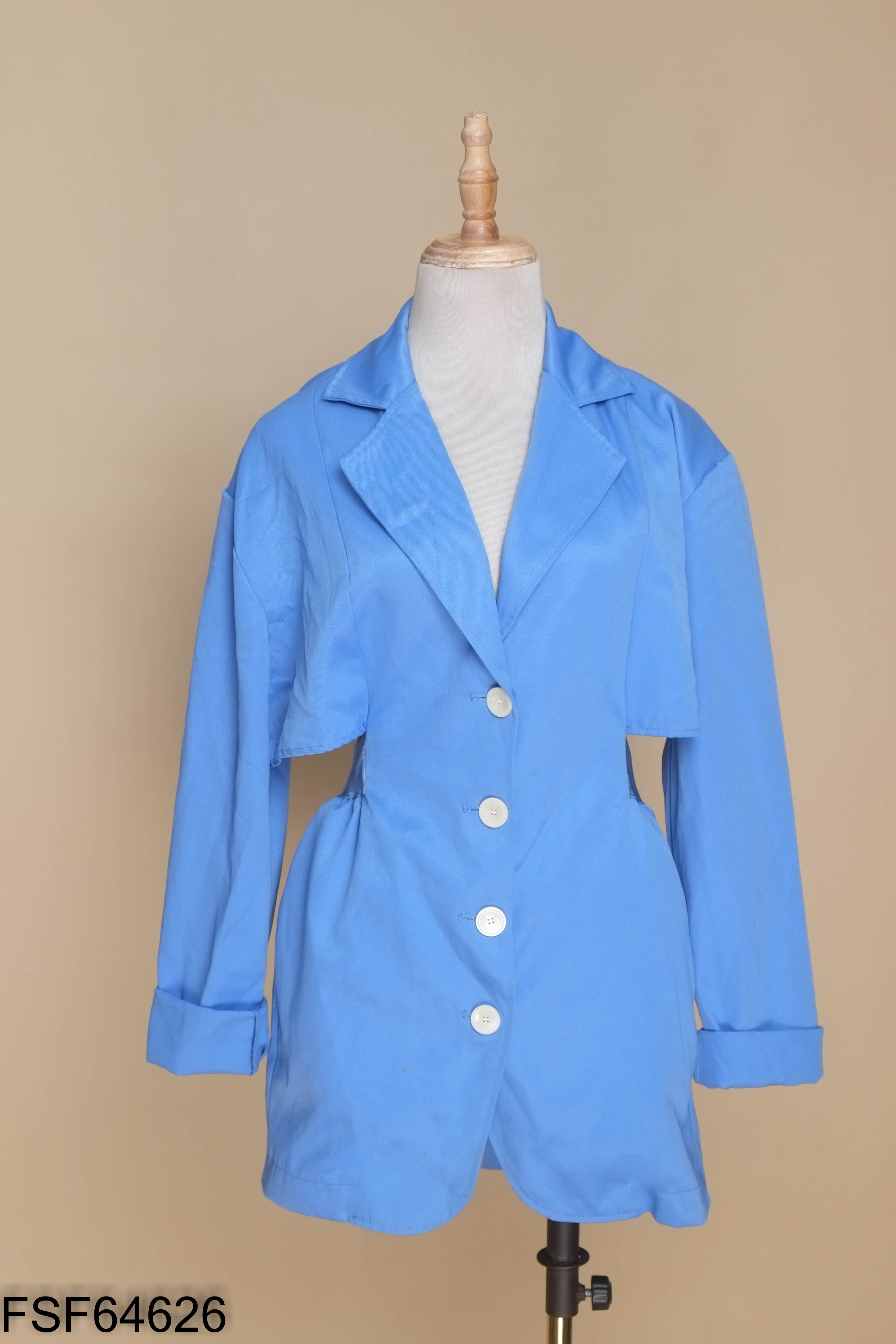 Váy xanh cổ vest cut eo