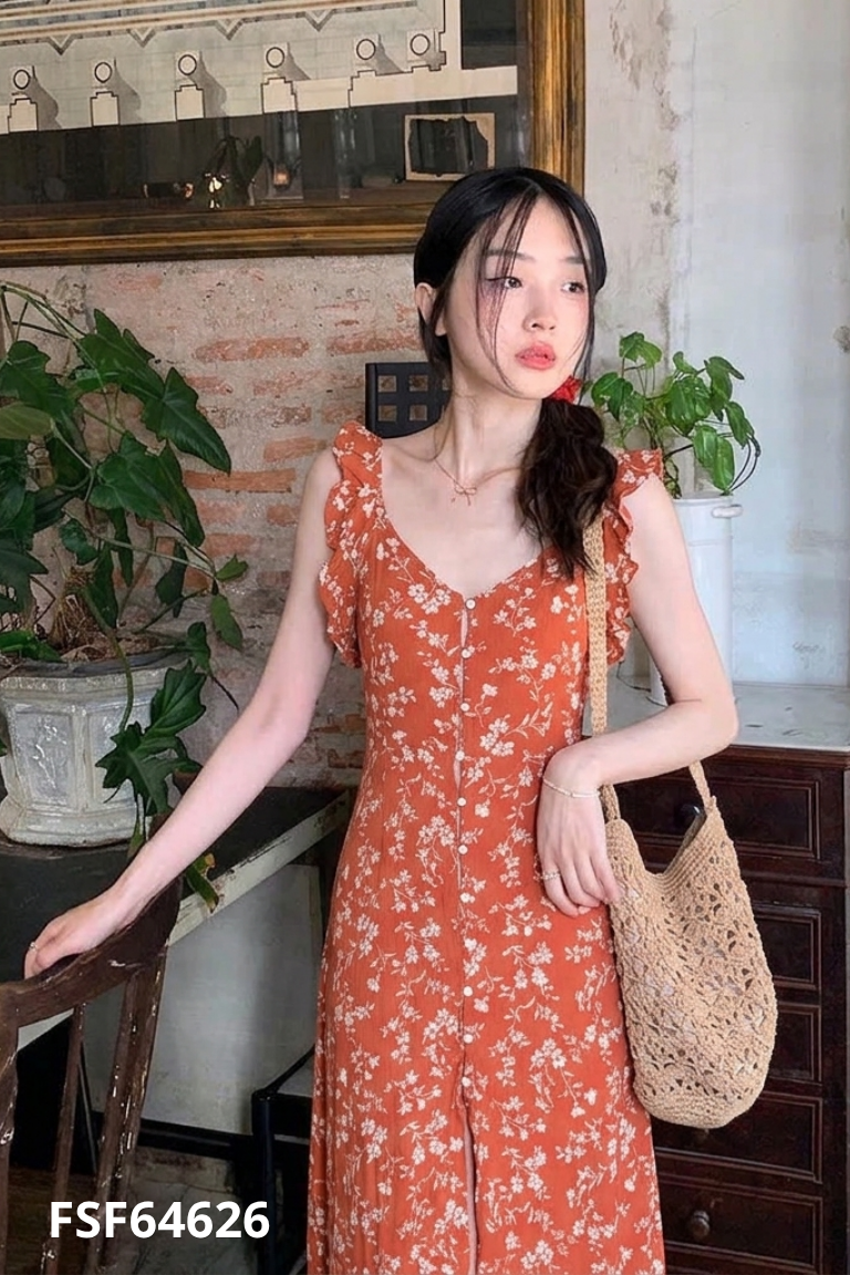 Váy PACSUN đỏ họa tiết hoa
