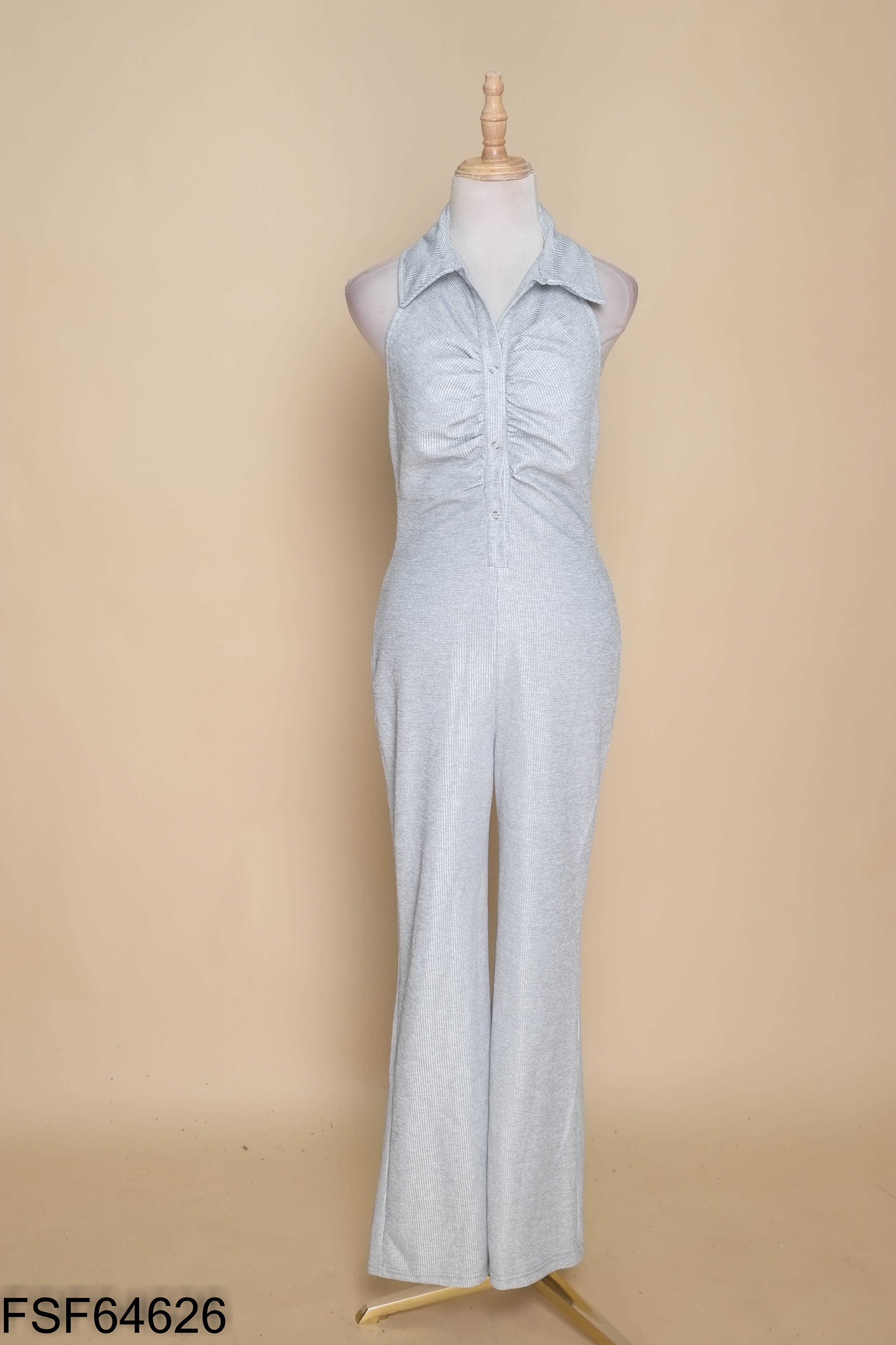Jumpsuits xám cổ sơ mi
