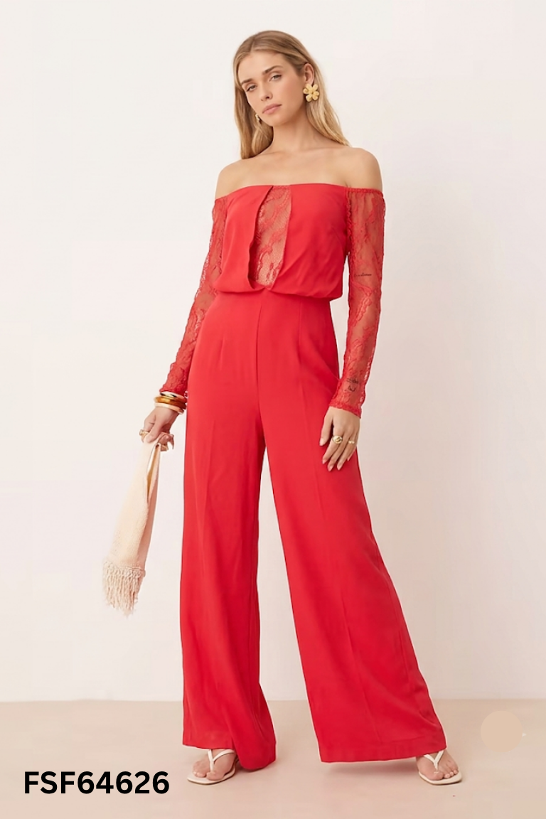 NEWTAG Jumpsuits ASOS đỏ phối ren