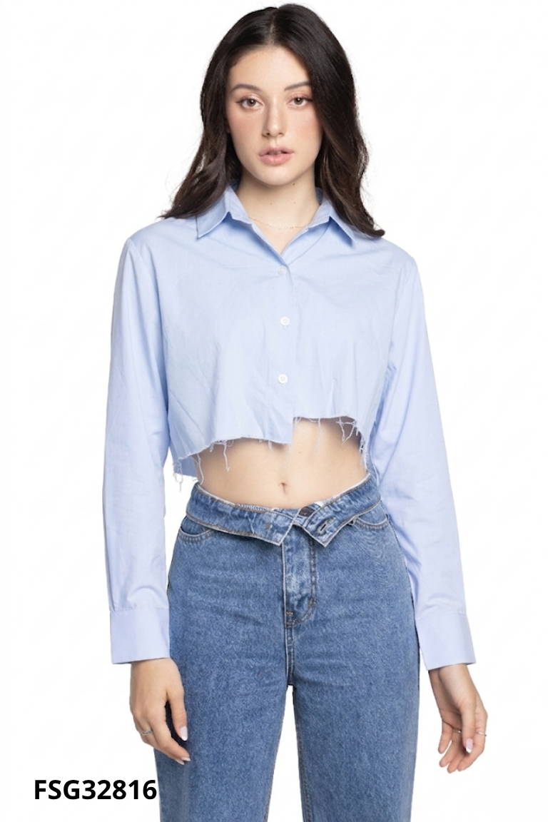 Áo sưo mi croptop xanh DALLA tua rua