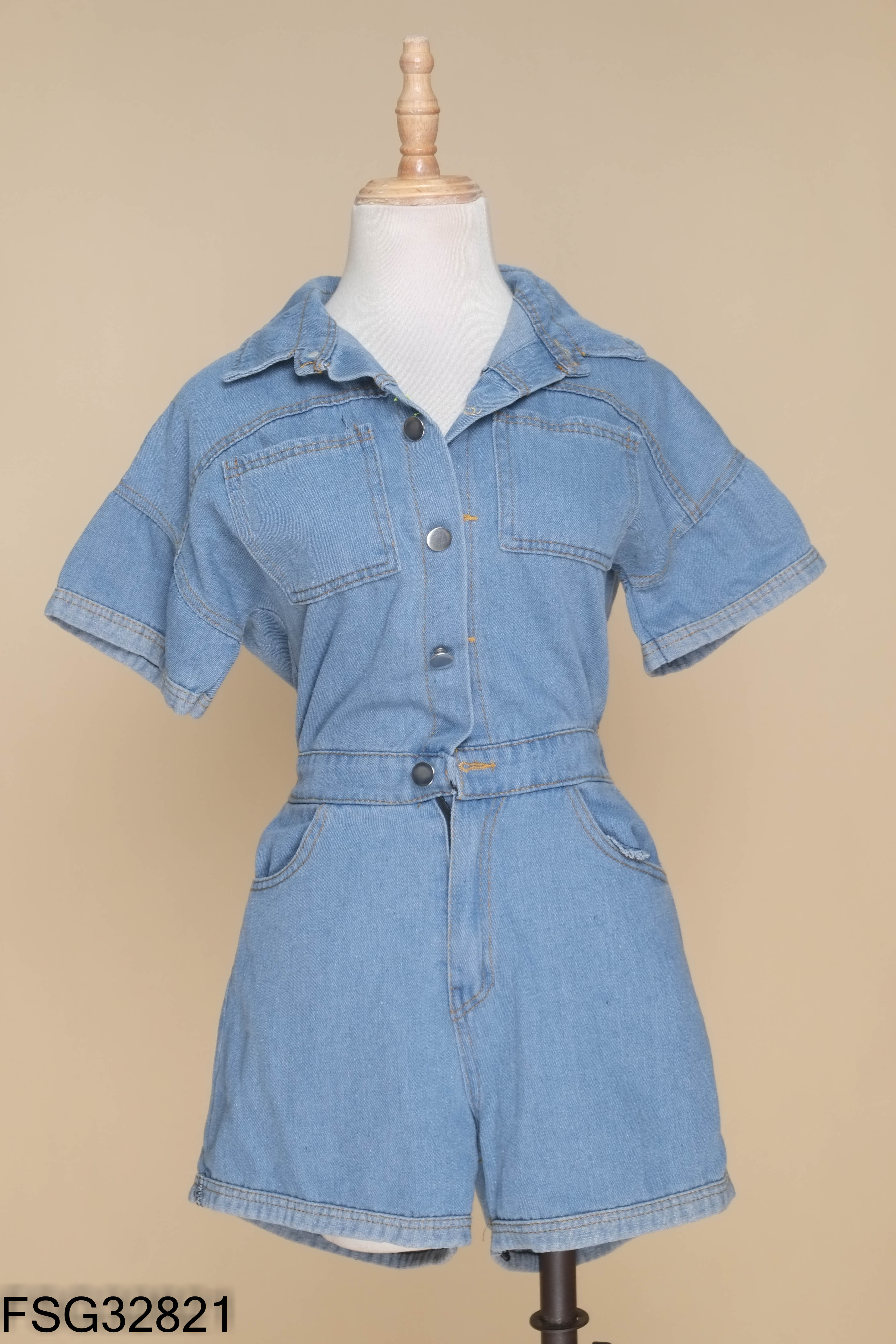 Jumpsuit jean xanh trơn