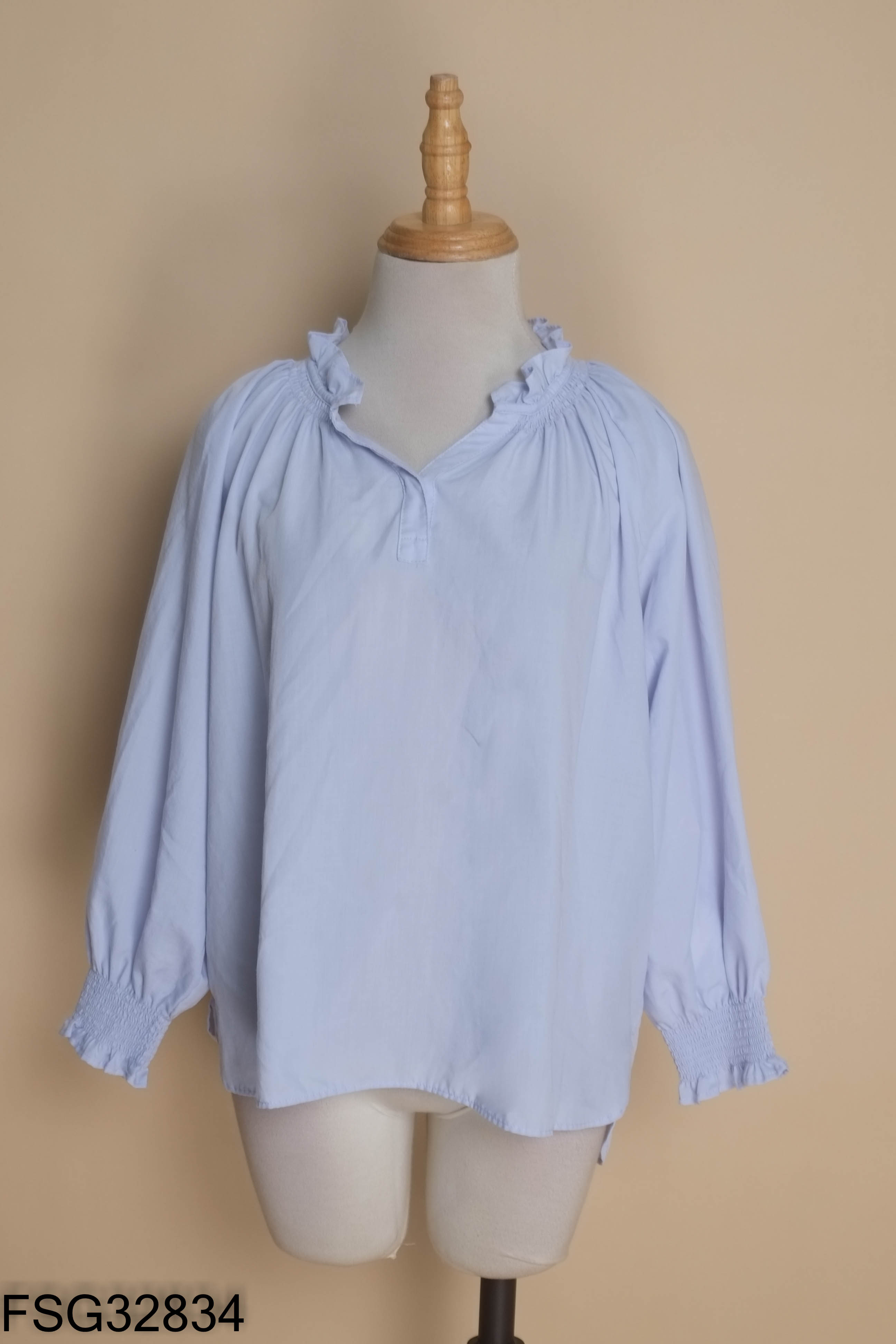 Áo babydoll xanh nhún tay