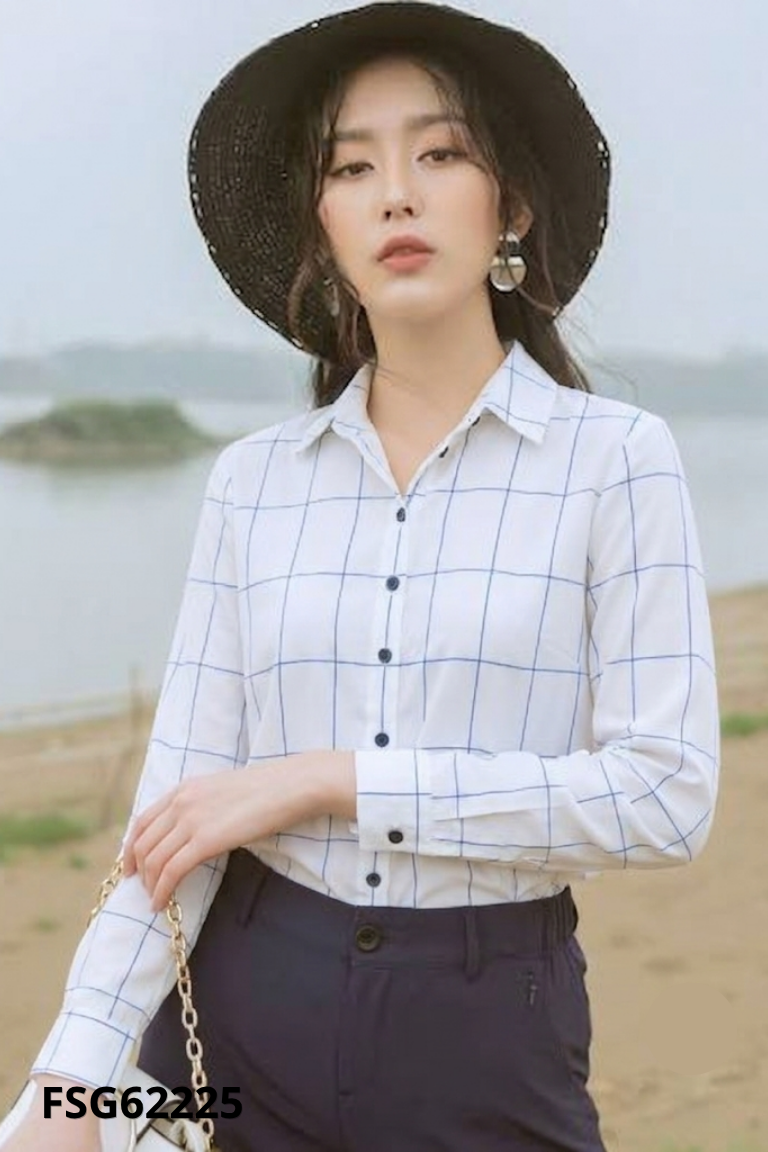 Áo sơ mi đũi trắng TNG kẻ