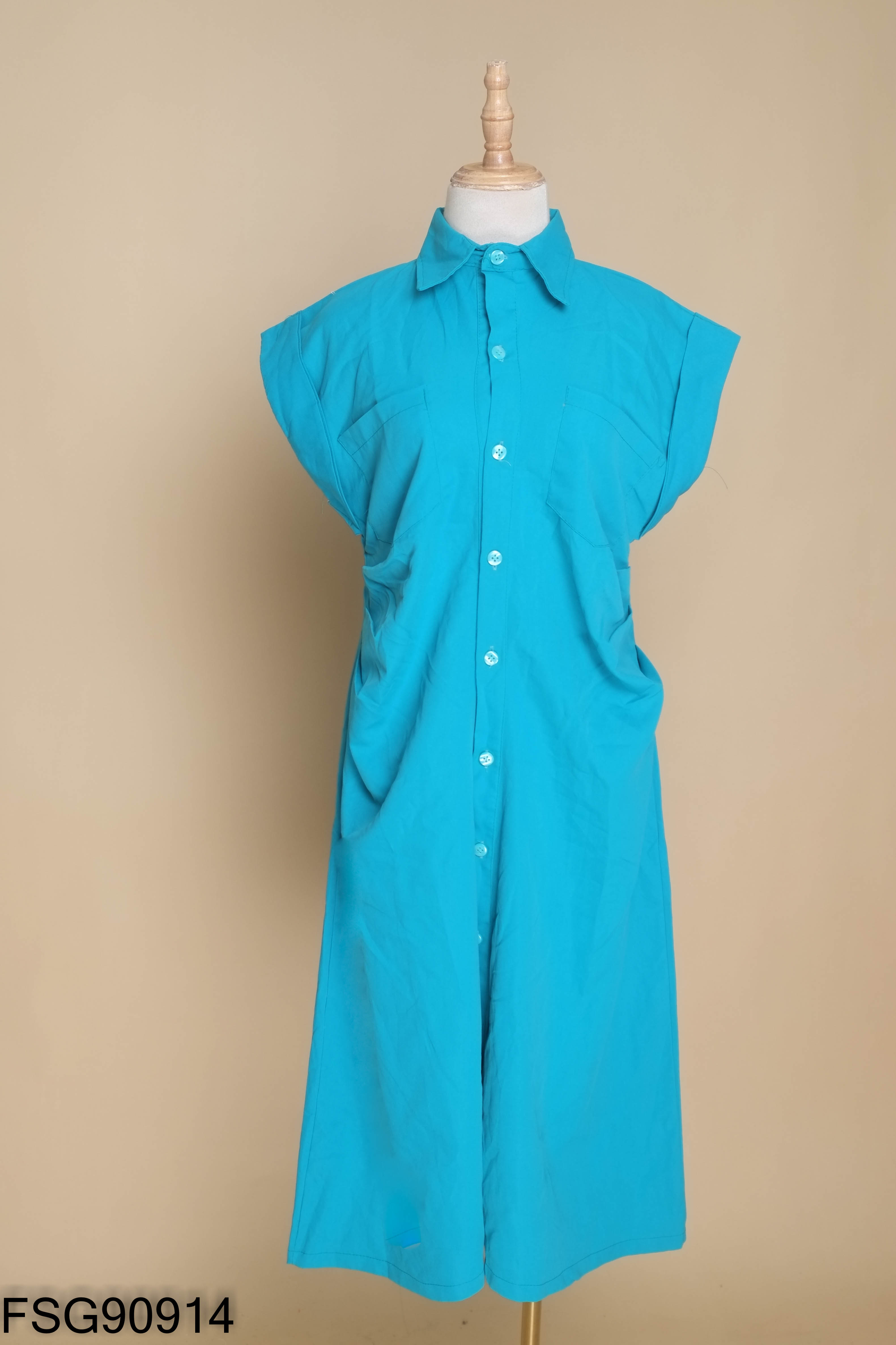 Váy xanh cổ sơ mi