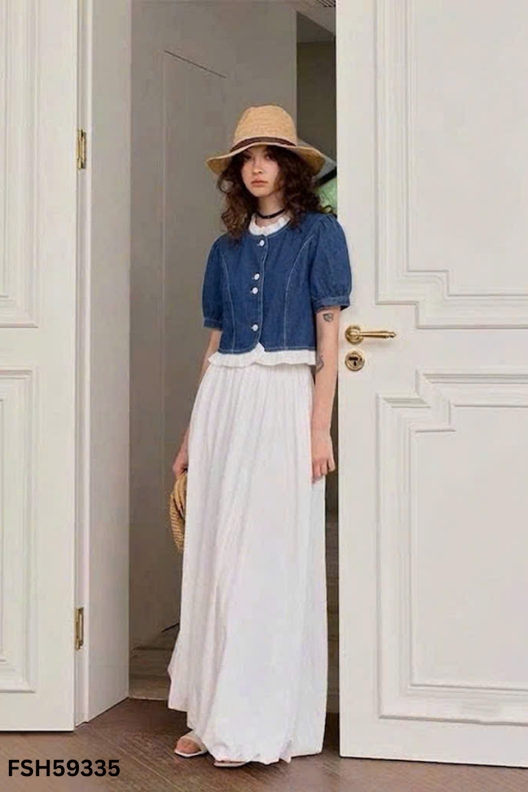 Áo jeans xanh cúc ngọc