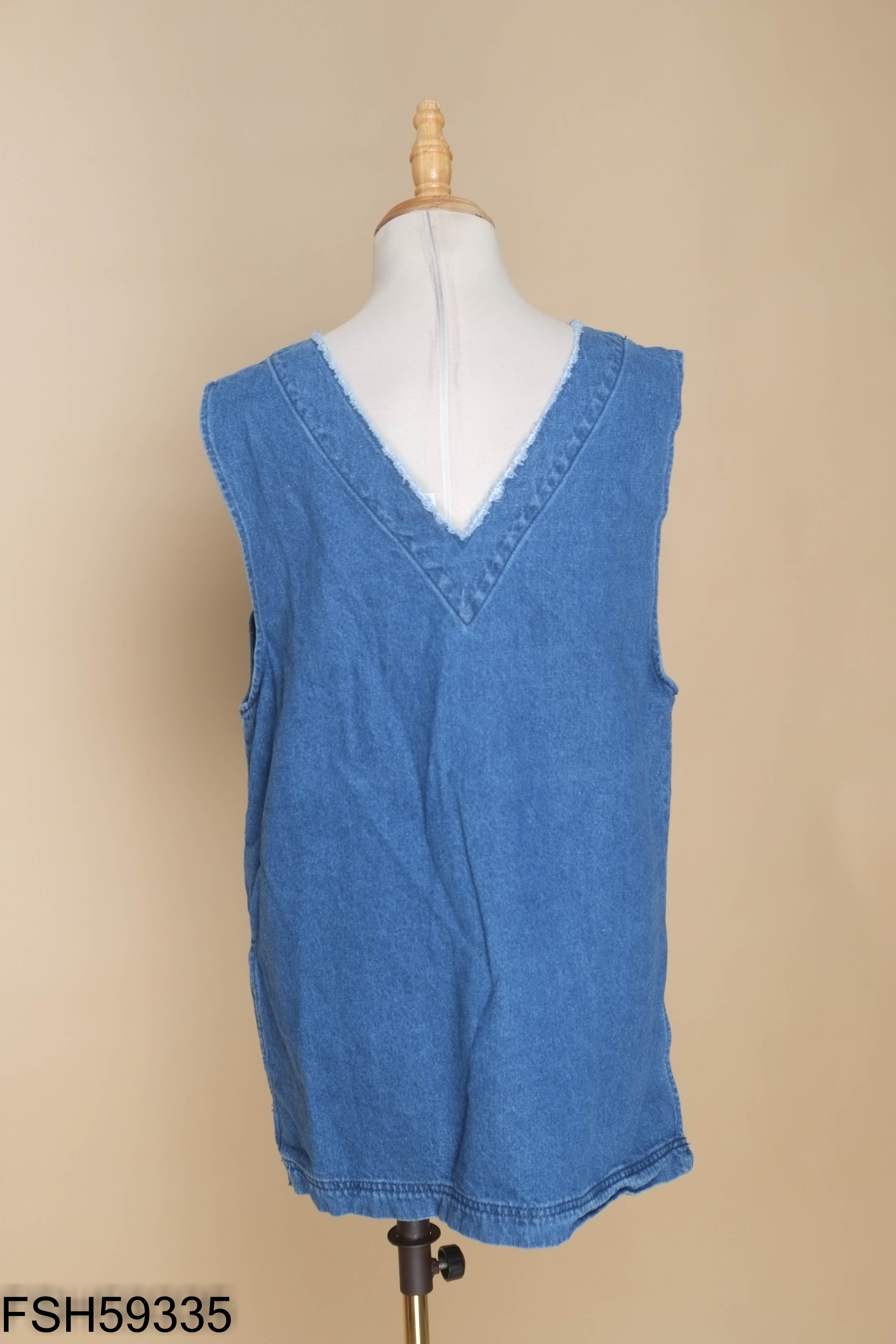 Áo gile jeans xanh trơn