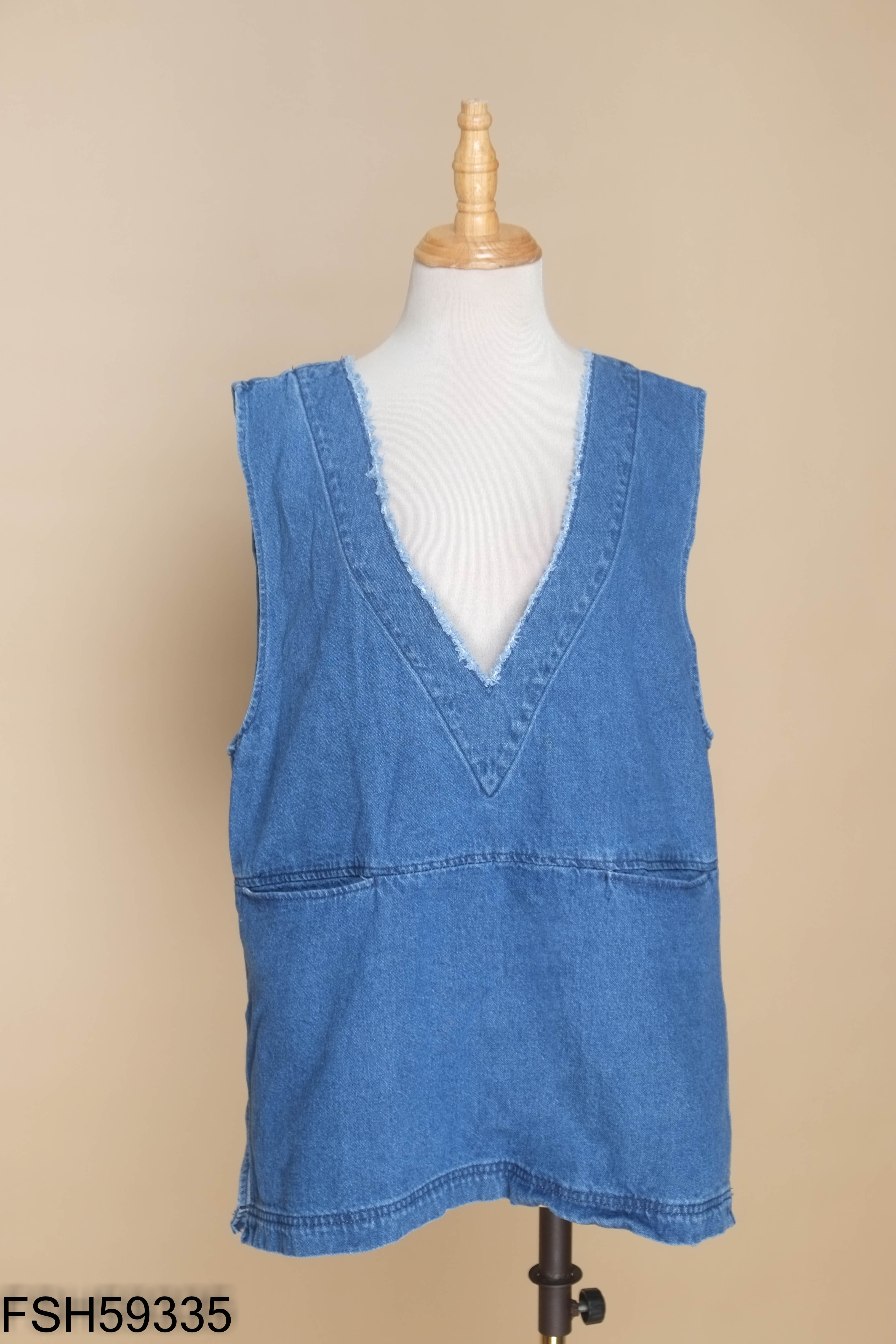 Áo gile jeans xanh trơn
