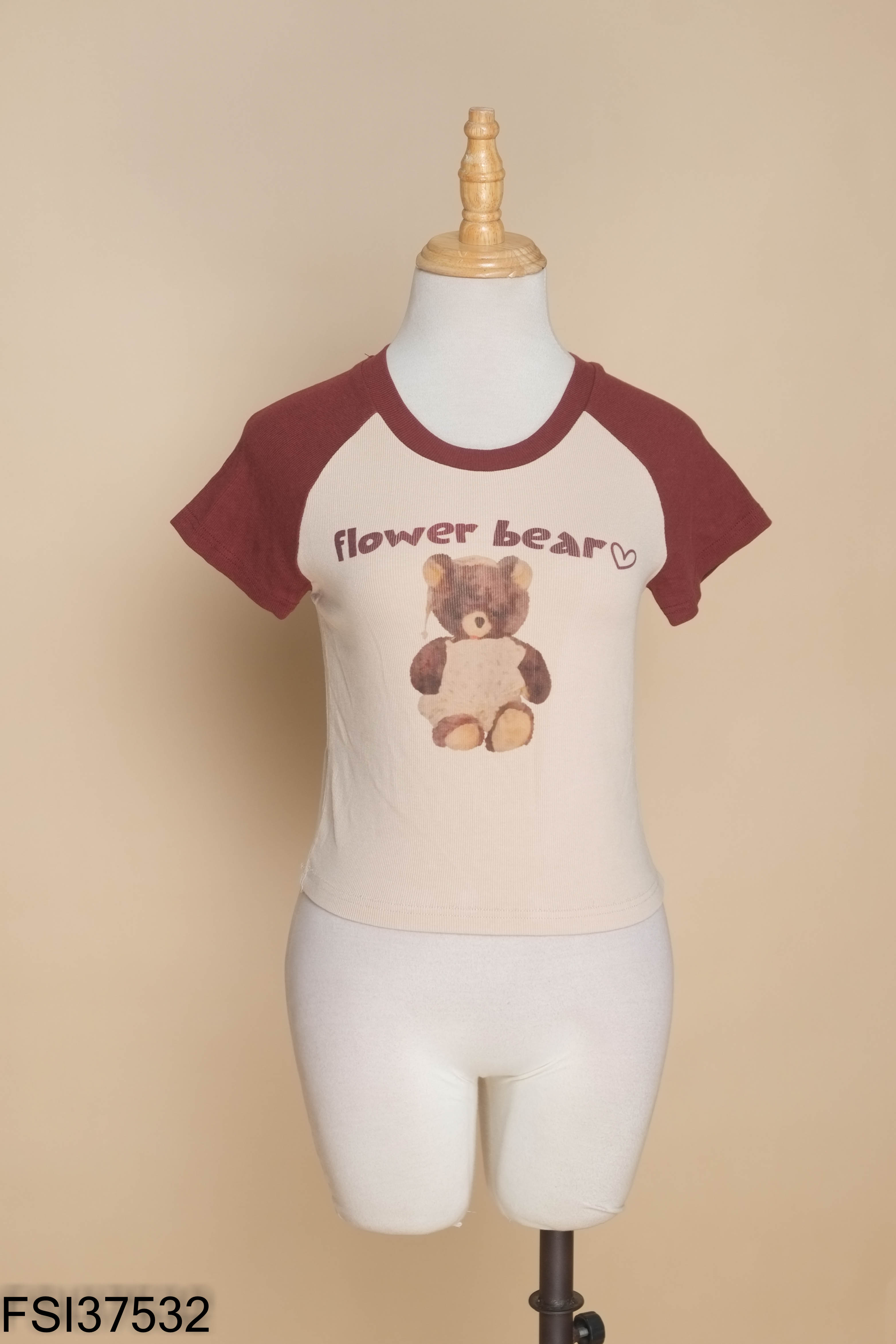 Áo babytee be phối đỏ in gấu
