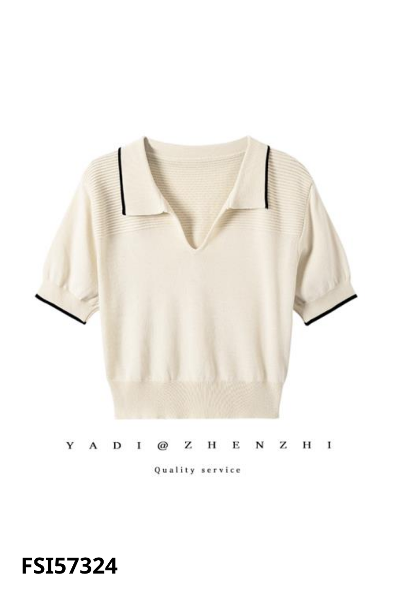 Áo len be cổ viền đen