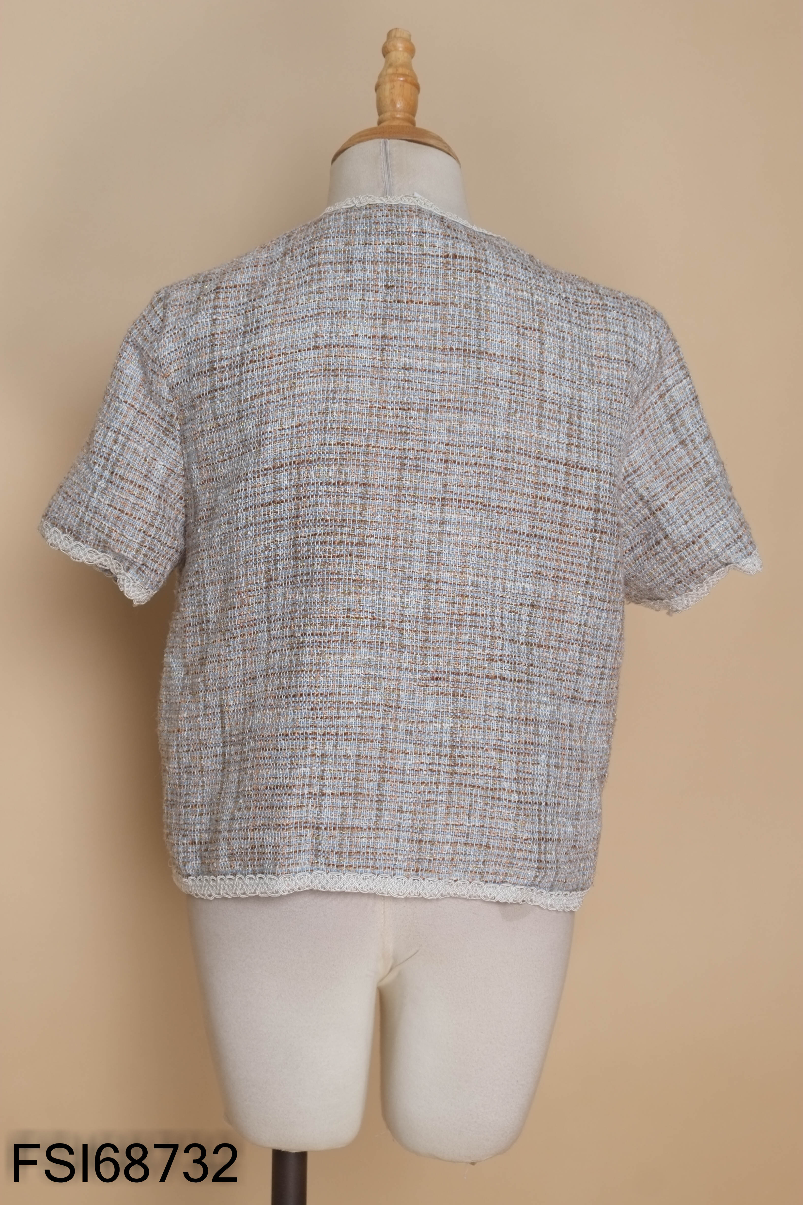 Áo dạ tweet xanh cổ viền ren
