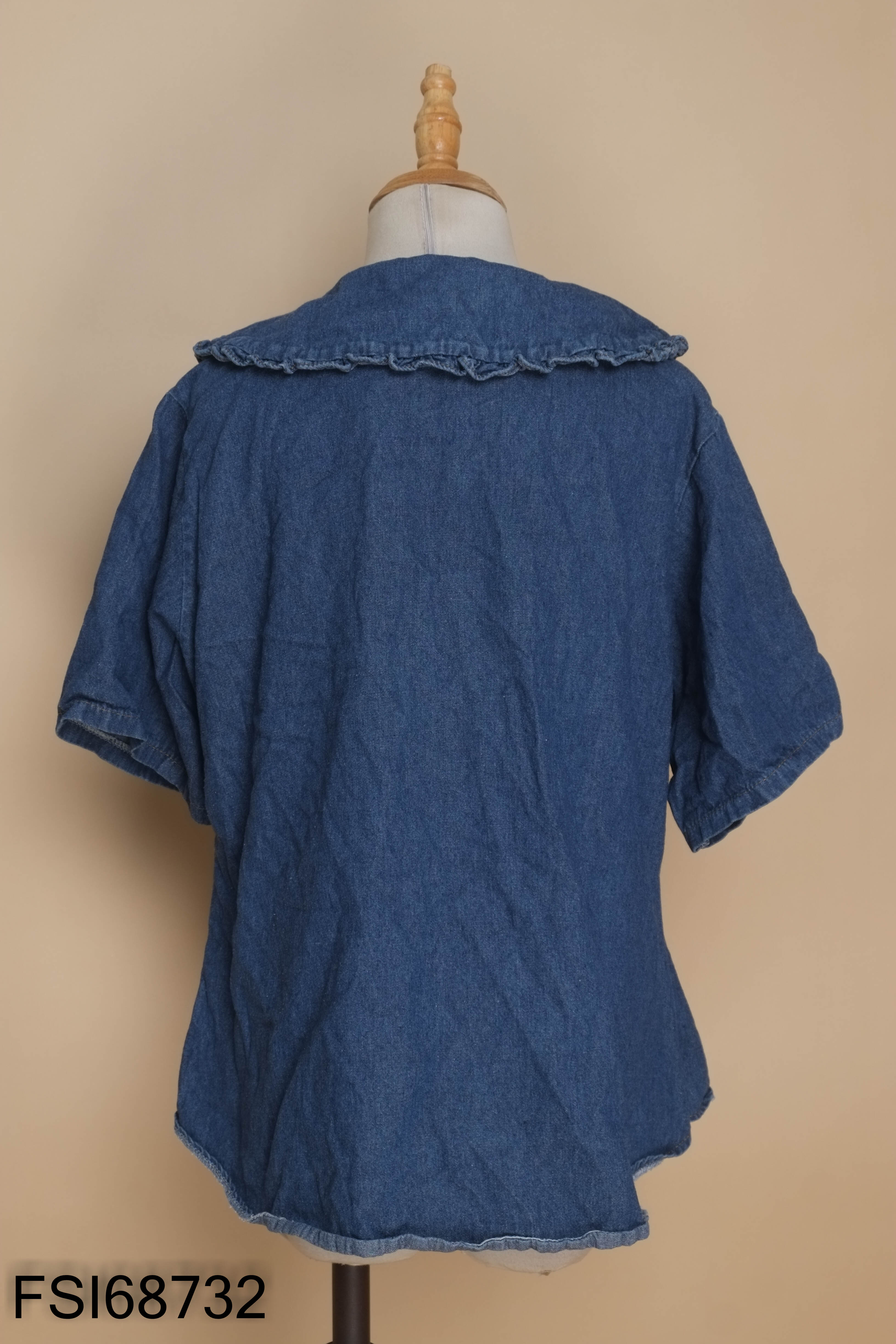 Áo jeans cổ bèo ngắn tay