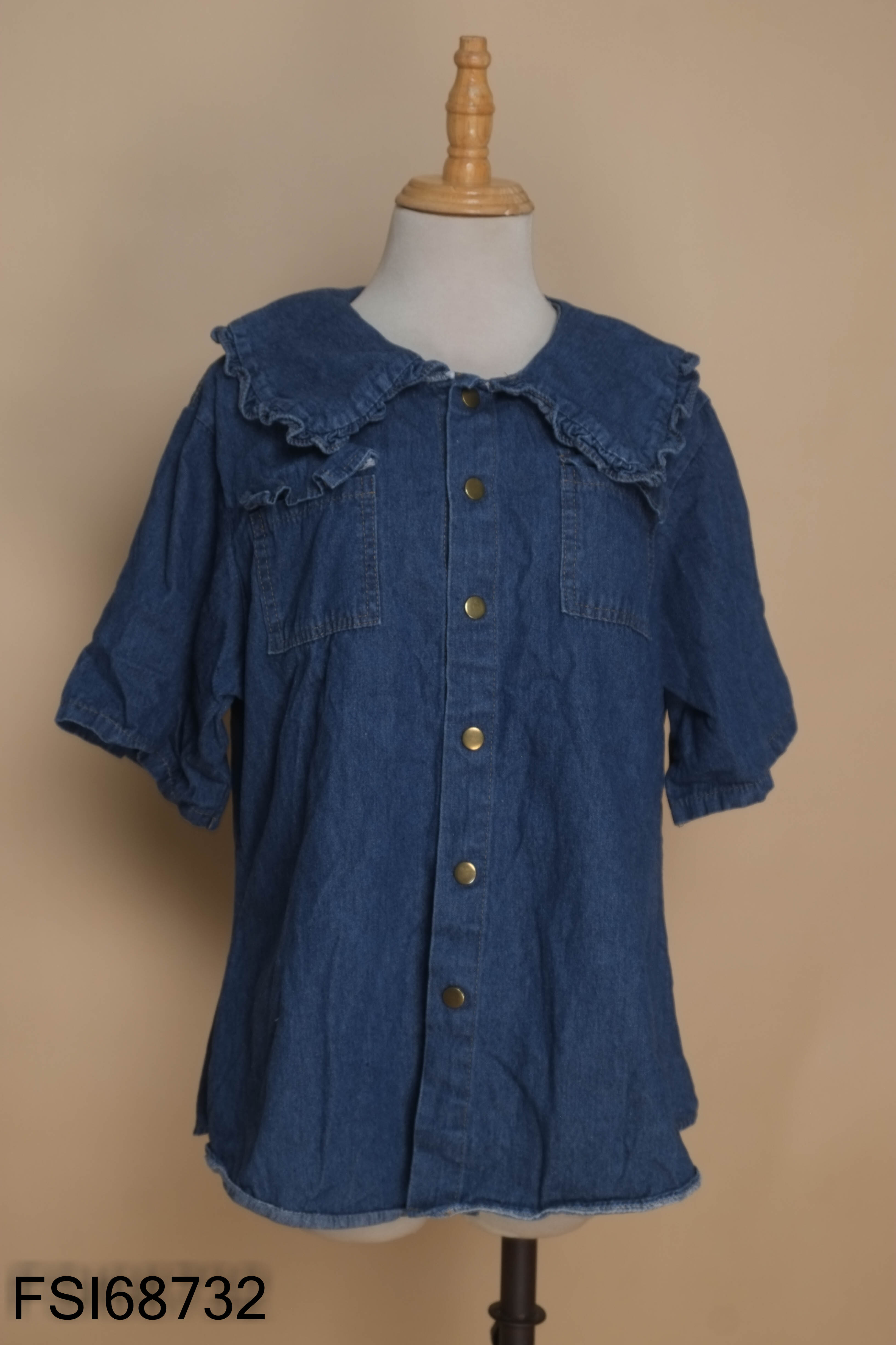 Áo jeans cổ bèo ngắn tay
