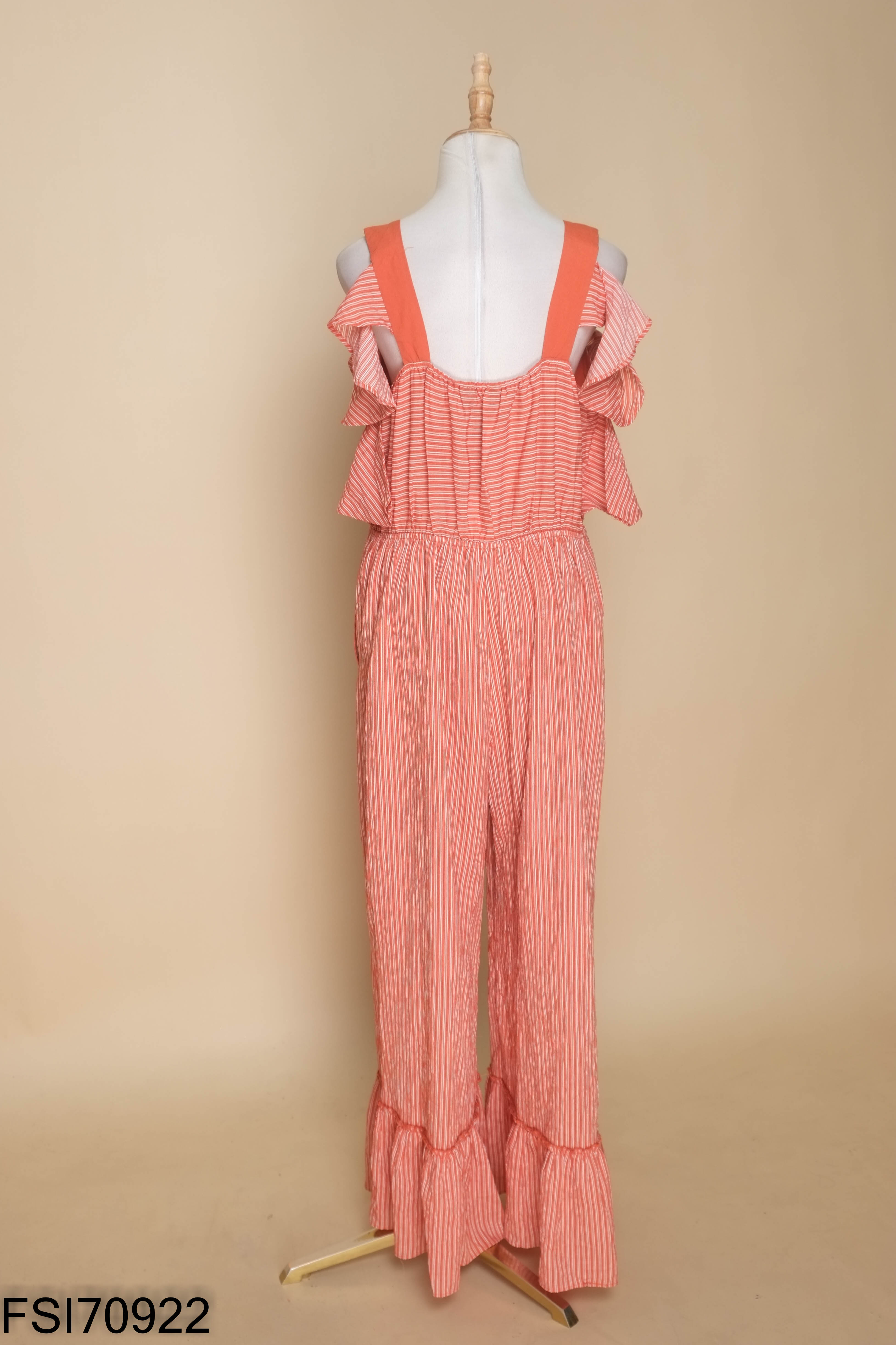 Jumpsuits quần cam 2 dây mix kẻ