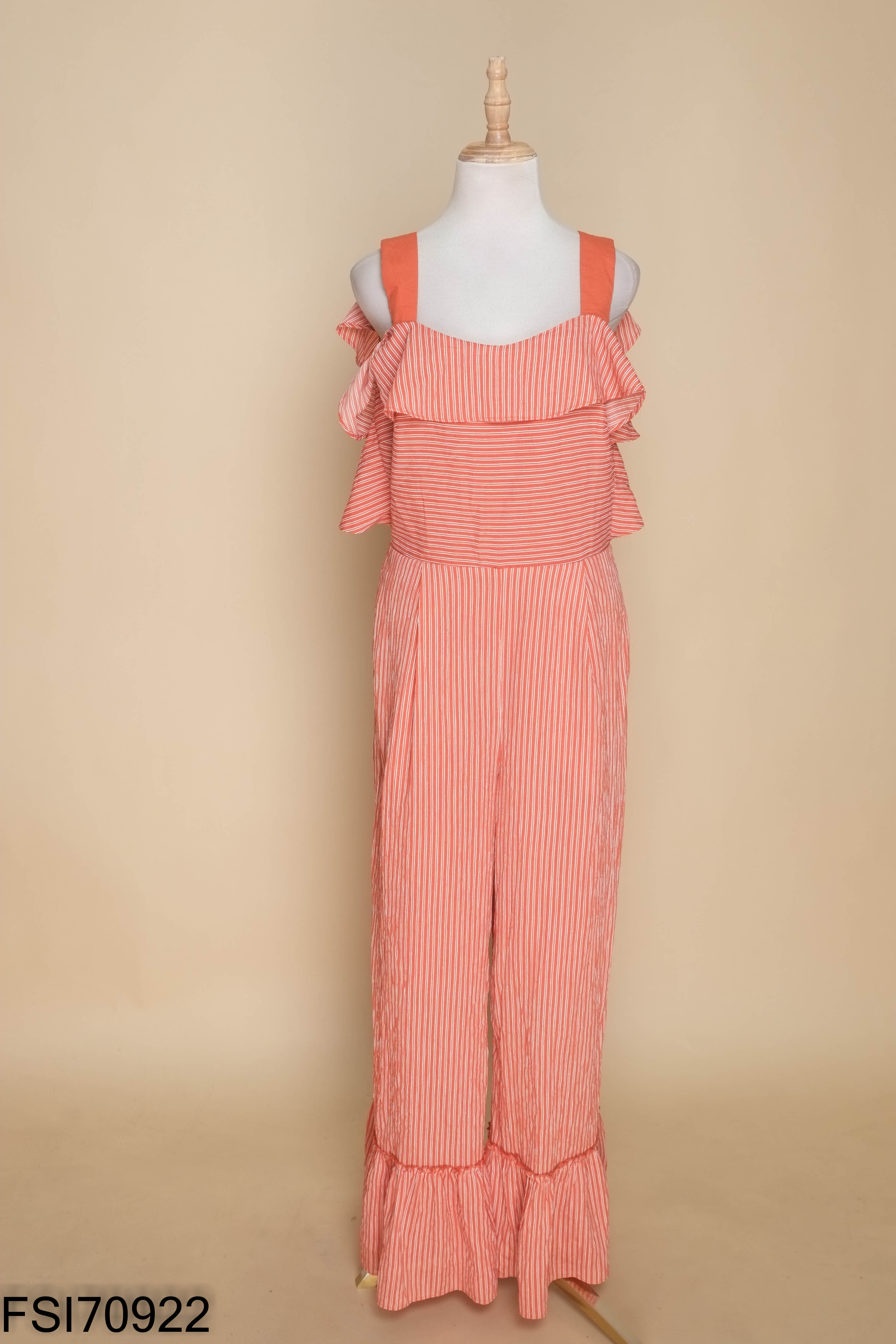Jumpsuits quần cam 2 dây mix kẻ
