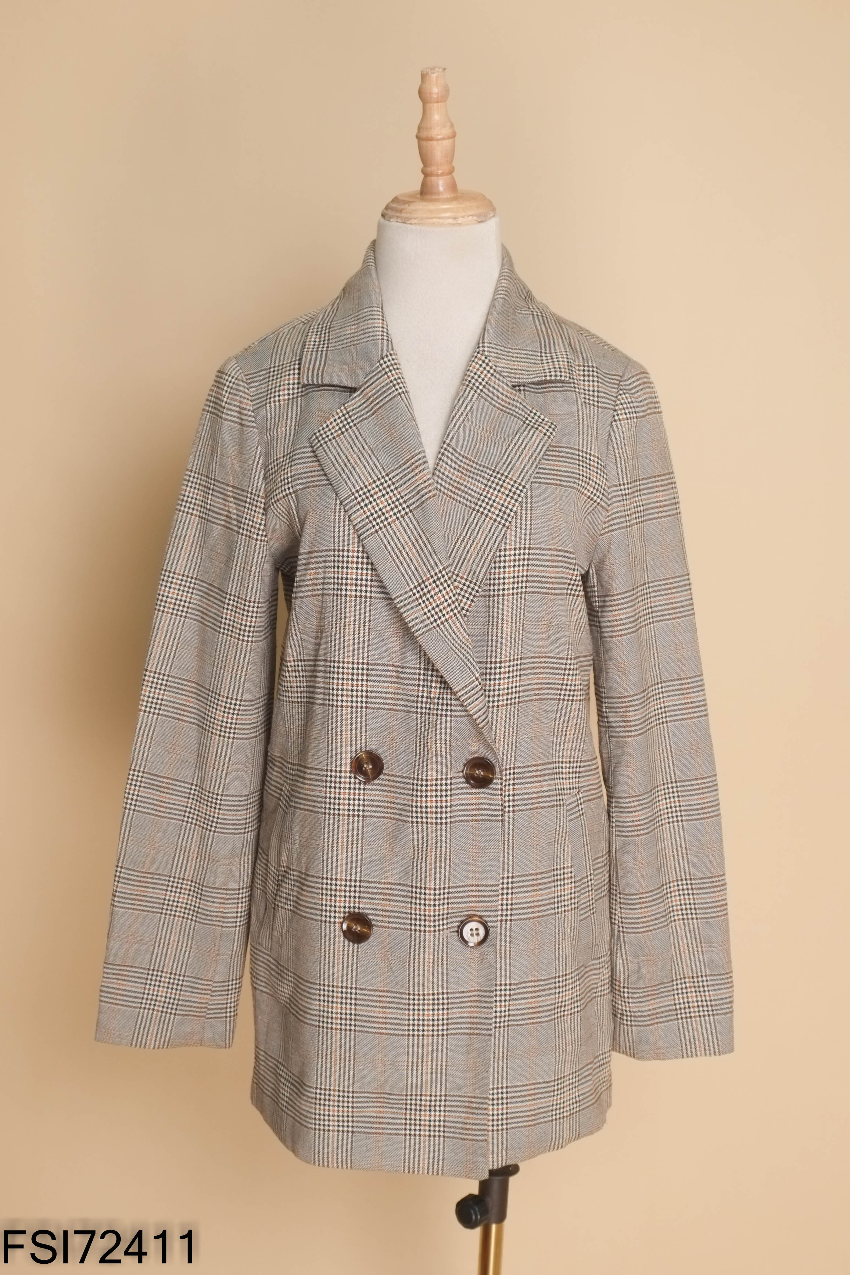 Áo blazer xám nâu kẻ