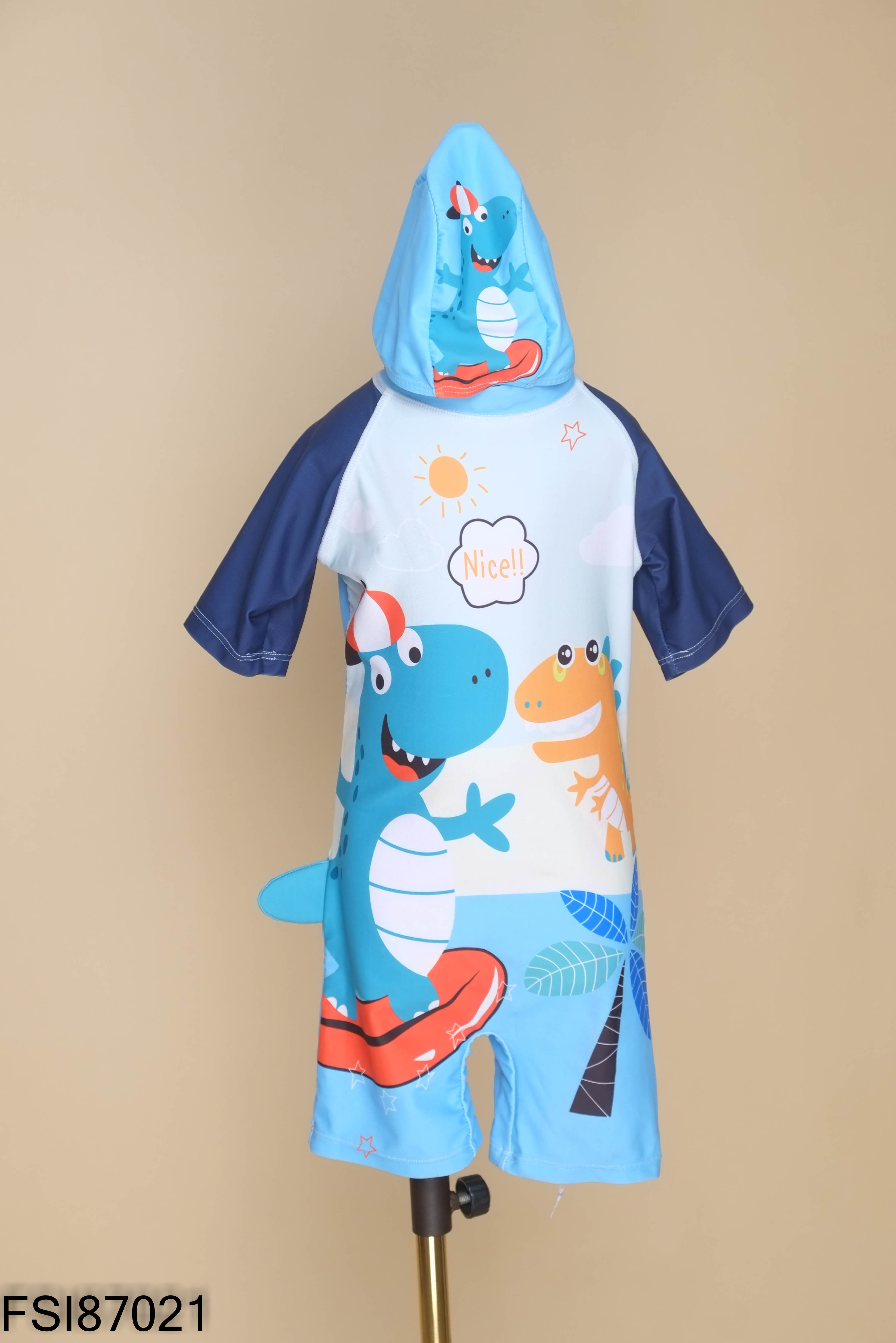 Set jumpsuit xanh họa tiết + mũ KIDS